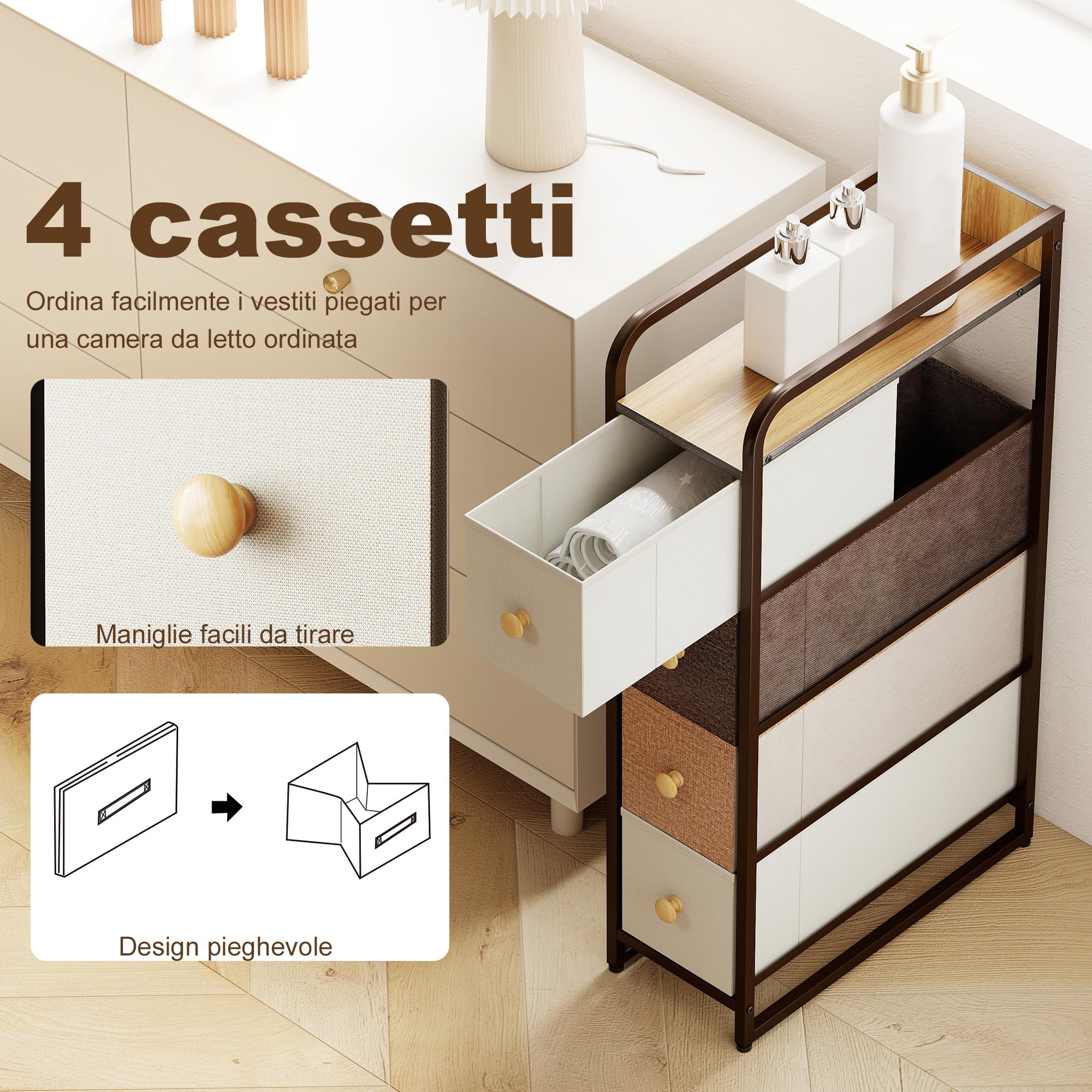 HOMCOM Cassettiera Moderna 4 Cassetti In Truciolato 55x33x80 Cm Bianco Lucido 85613940