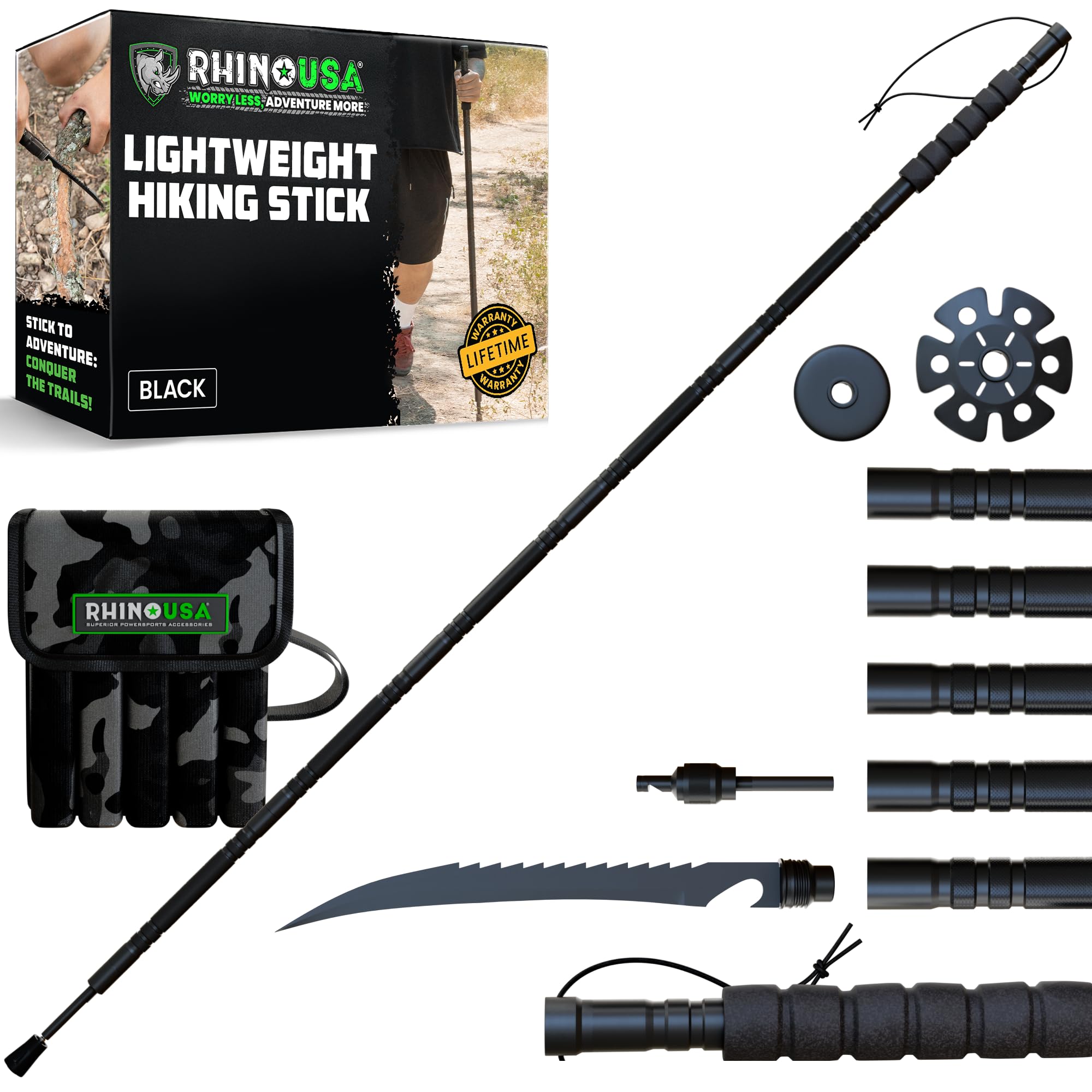 Rhino USA Survival Hiking Stick Multi-Tool - Walking Staff for Camping