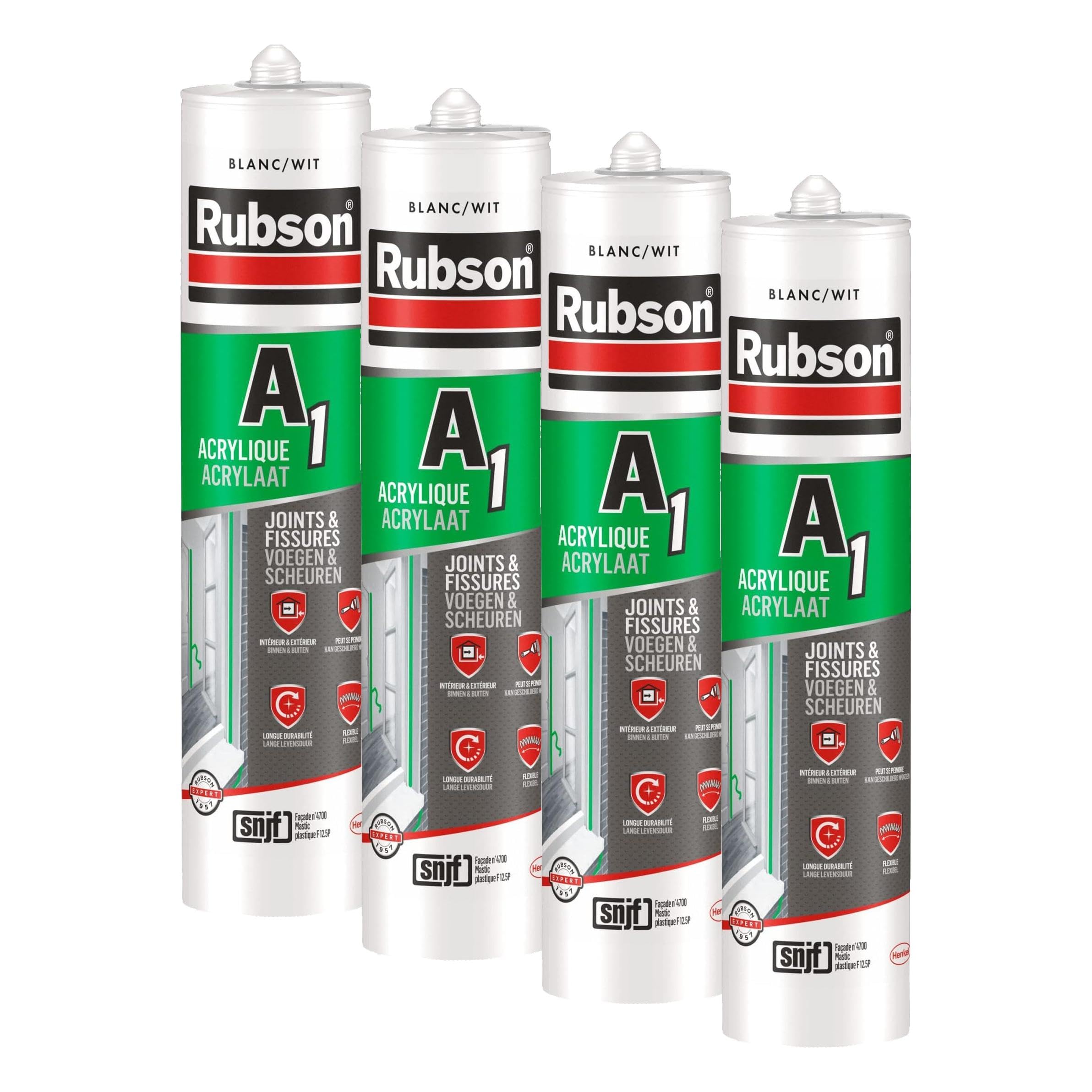 Mastic acrylique Rubson A1 multi-supports blanc anti-fissures intérieur extérieur