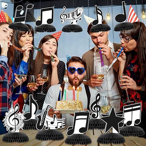 Miniatura 6 de Paquete de 12 notas musicales de nido de abeja, centro de mesa, decoraciones de fiesta, notas musicales, decoraciones de feliz cumpleaños, mesas