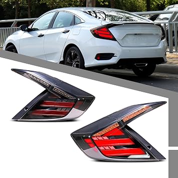 LED Tail Lights Assembly Compatible with Honda Civic Sedan 2016-2021 10th Gen Start-up Animation Sequential Turn Signal Rear Lamps Accessory [Not Fit Coupe/Hatchback]