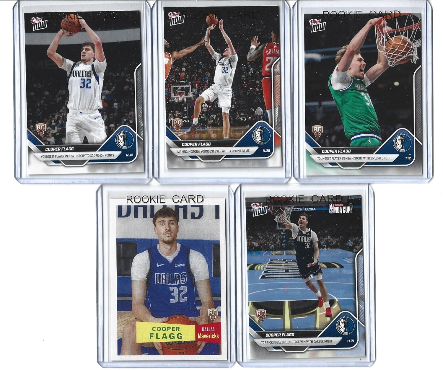 2025 Cooper Flagg 5 Card Basketball Rookie Lot Celebrate His Record Breaking Achievements Mavericks Rookie Superstar! You Will Receive All 5 Cards Shown