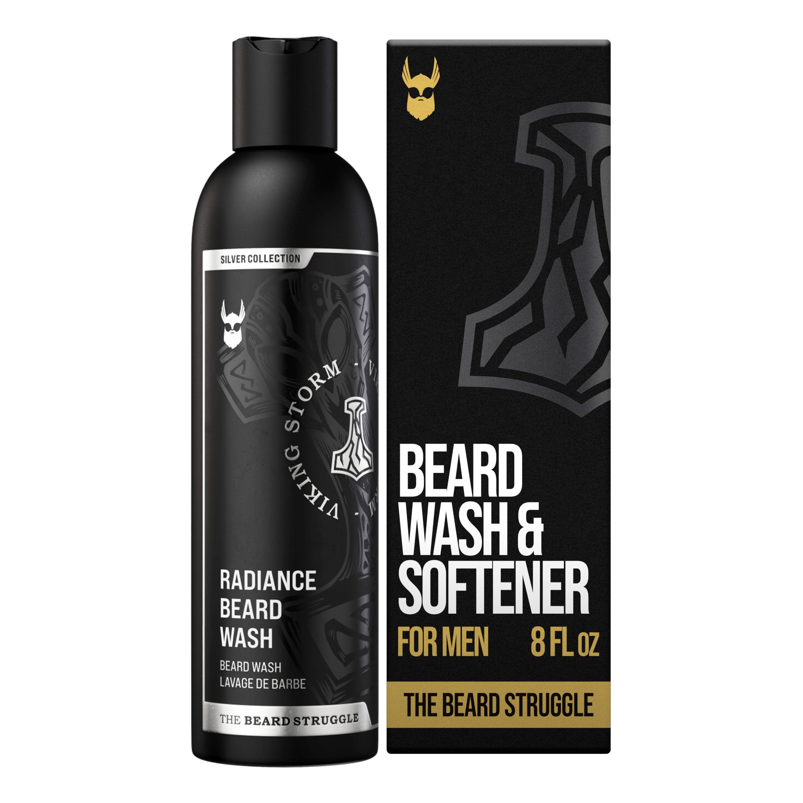 - The Beard Struggle Radiance Beard Wash – Silver Collection, Viking Storm – Deep Clean & Hydrated Care – Beard Cleanser for Men (8 fl oz)