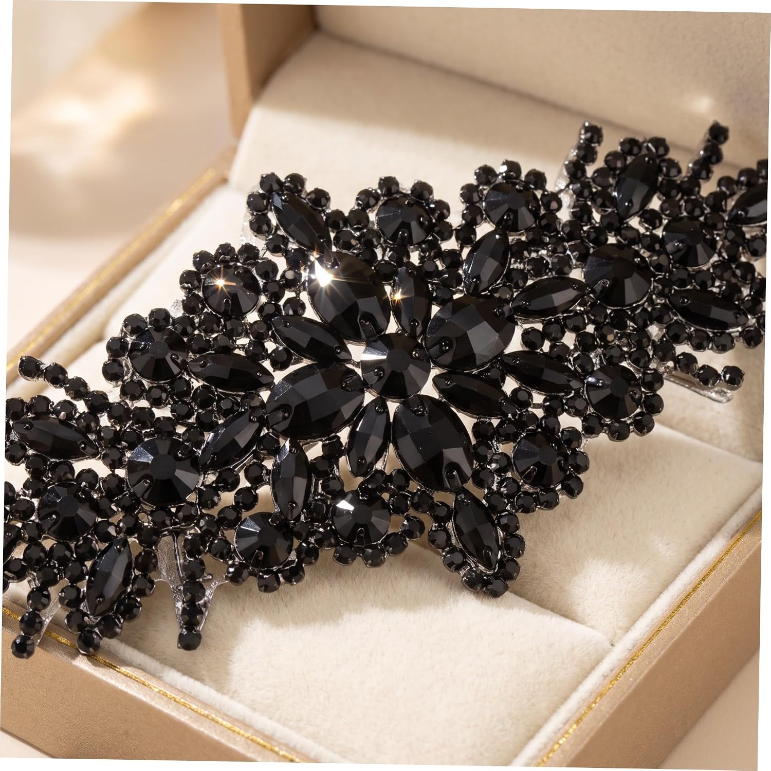Black Rhinestone Flower Applique 2pcs for Bridal Gowns