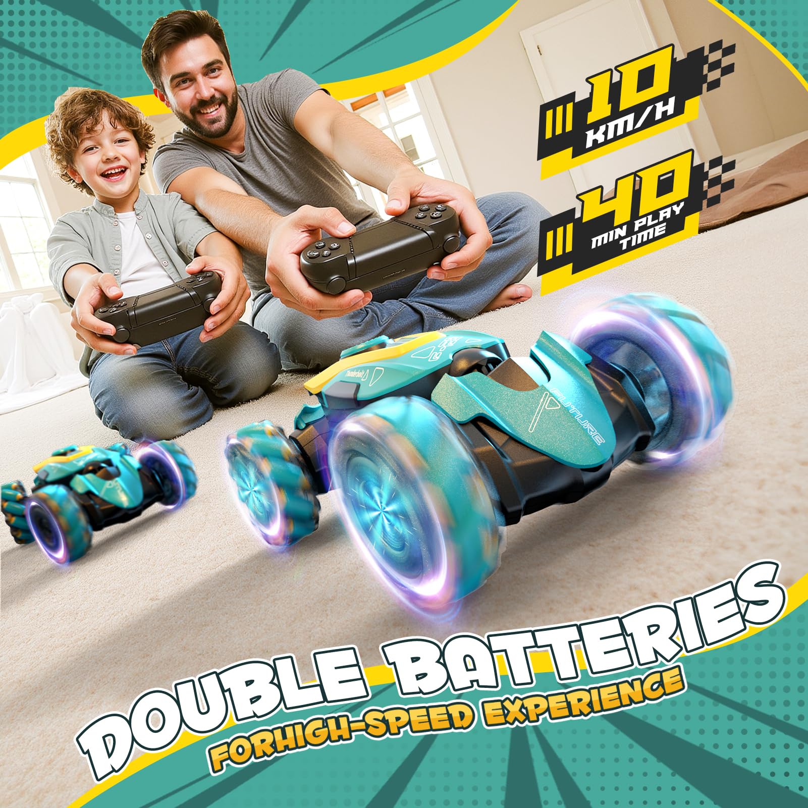 Auto telecomandata, 2,4 GHz, girevole a 360°, 4 WD, controllata a mano, auto RC con telecomando, giocattolo per auto per bambini, musica a LED dai 4 ai 10 anni, regalo di compleanno per ragazze e
