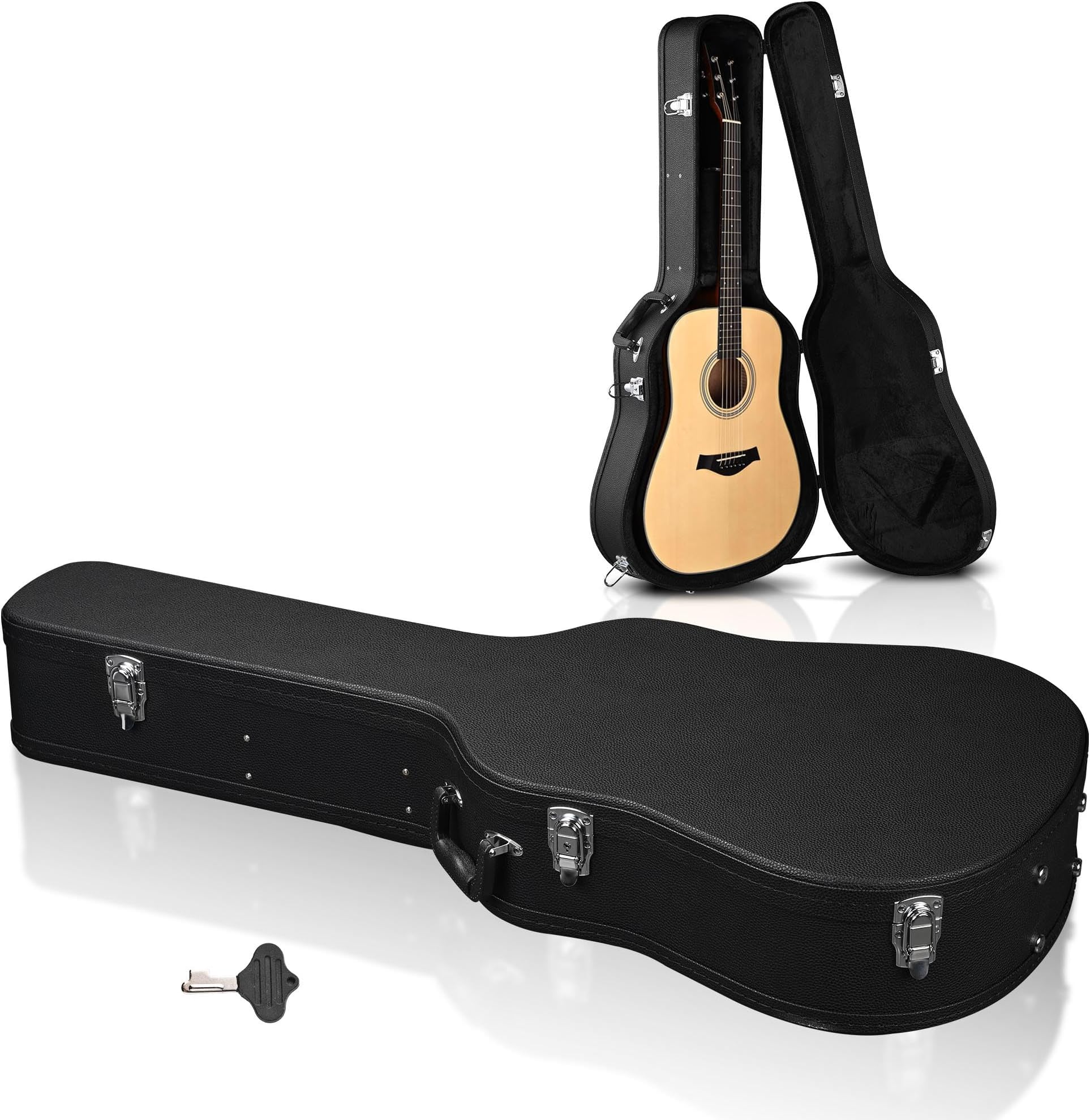 AW Acoustic Guitar Case Hard Dreadnought 41 Inch Wooden Hardshell Carrying Case with Lock Accessory Compartment for Airline Travel Black
