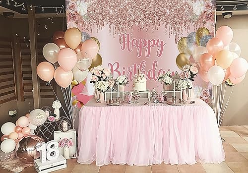 Miniatura 3 de Telón de fondo de feliz cumpleaños de oro rosa rosa con globo rosa plateado con diamante para fotografía de niñas y mujeres, suministros de fiesta