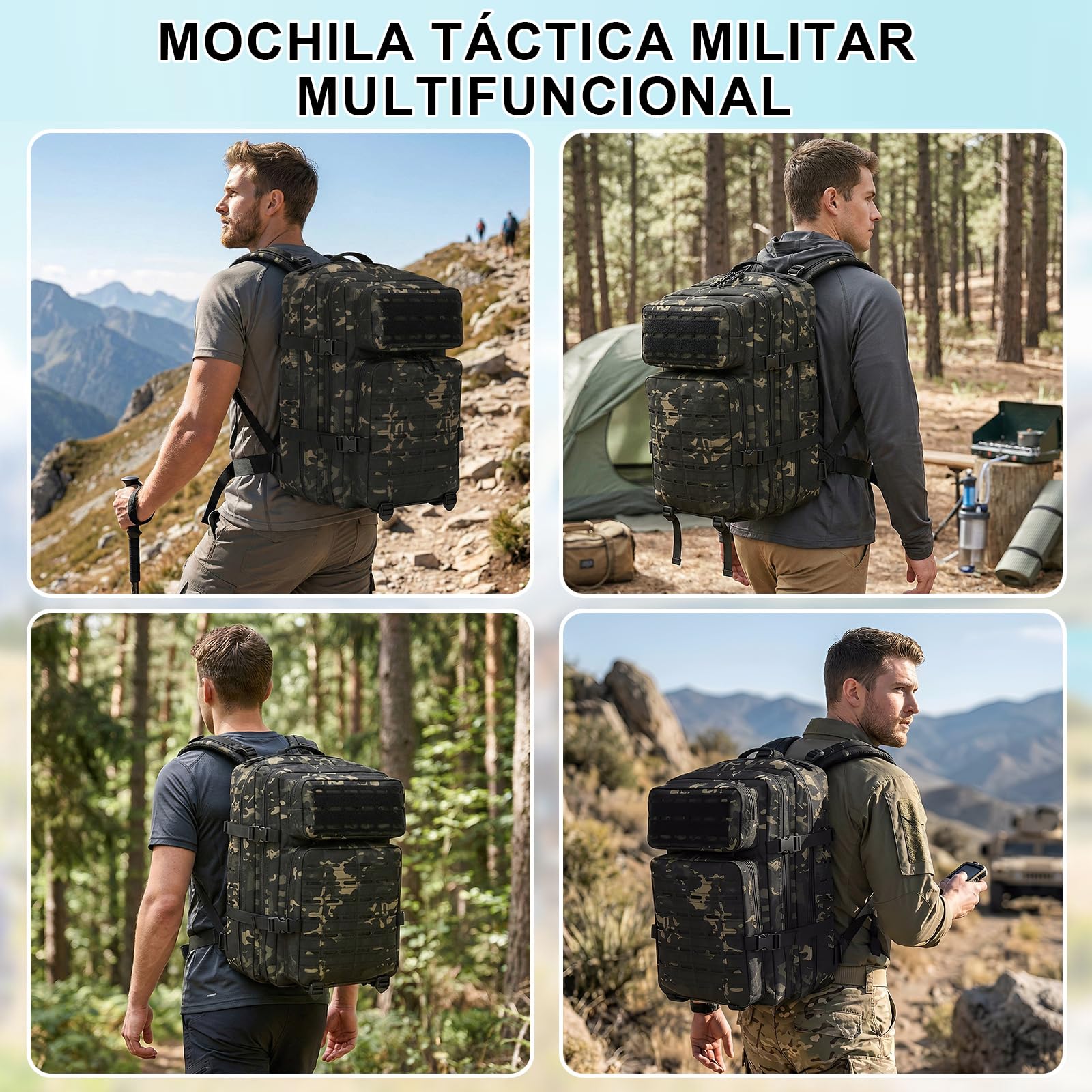 Mochila Táctica 45L Militar, Paquete de Asalto Molle de Gran Capacidad Impermeable Bolsa para Ejército, Mochilas de Marcha para Emergencias de 3 Días Caza Senderismo Acampada Actividad al Aire Libre