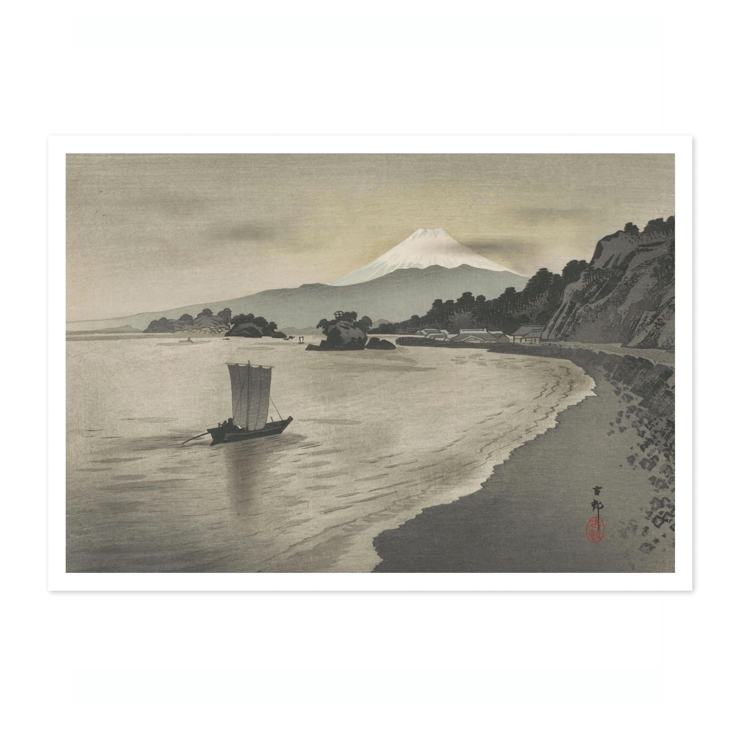 Evening Scene With Sail Boats And Mount Fuji Ohara Koson Poster, Japanese Woodblock Ukiyo-E Print, Vintage Art Picture Animal Painting Wall Art, Artwork Home Decor, A5 (Print Only) - 21x14.8cm — image 1