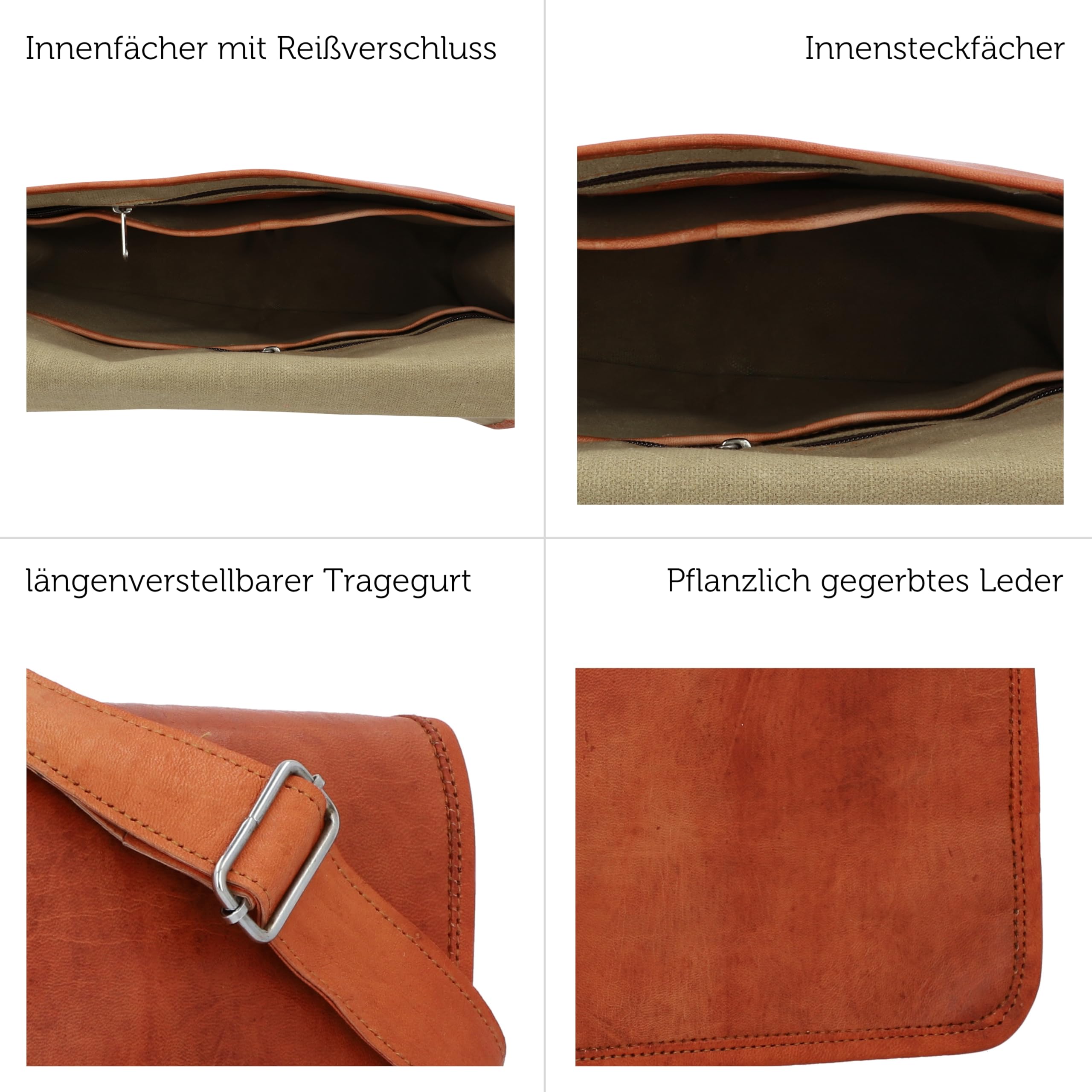 Gusti Umhängetasche Leder - Taylor 15'' Damen und Herren Umhängetasche Collegetasche Businesstasche Messengerbag Vintage Braun Leder