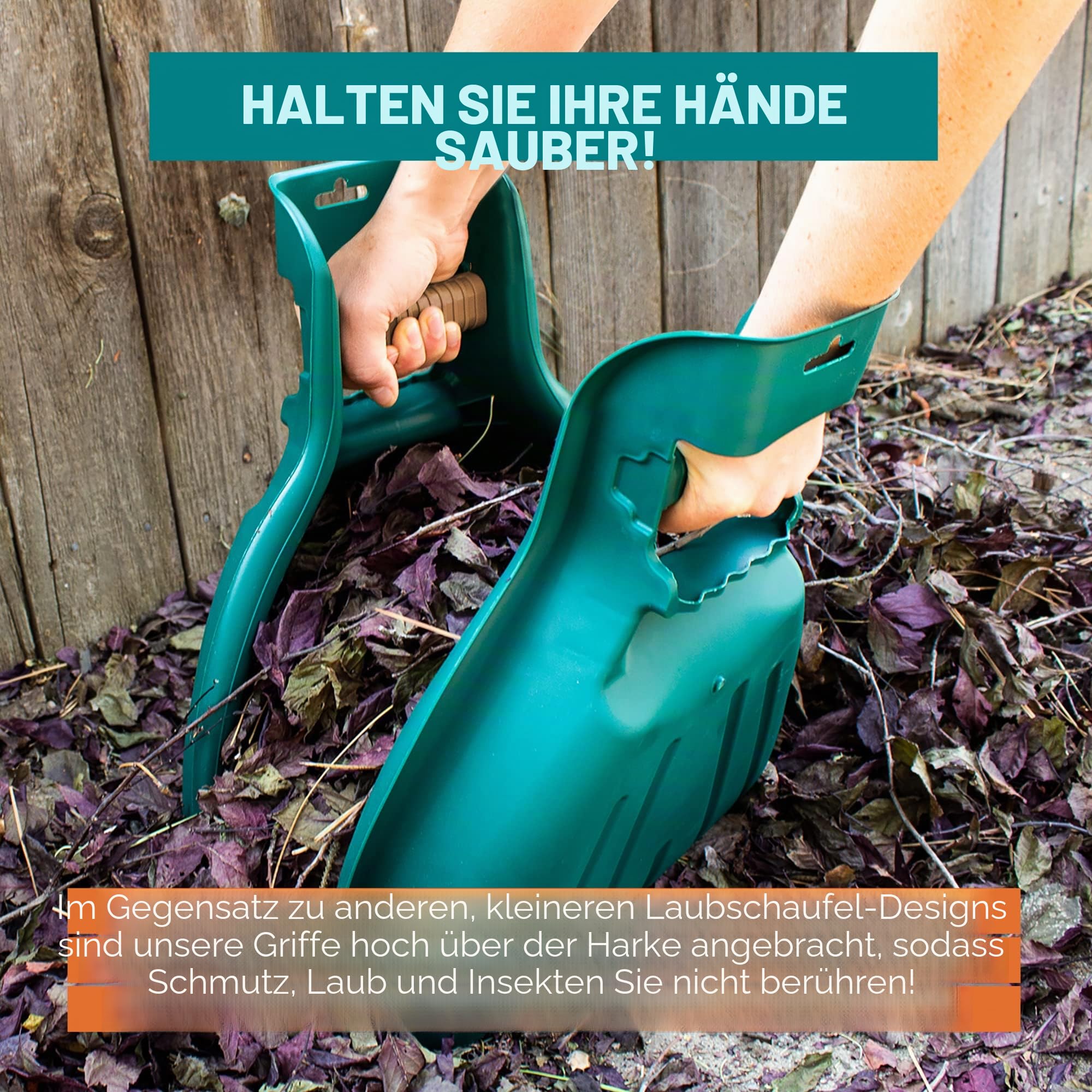 MEKKAPRO Laubgreifer – Laubkralle - Laubsammler aus stabilem Kunststoff – Laubschaufel Hände - Laubhände mit kraftsparenden Griff - 34 x 43 cm (2 Stück) - Grün