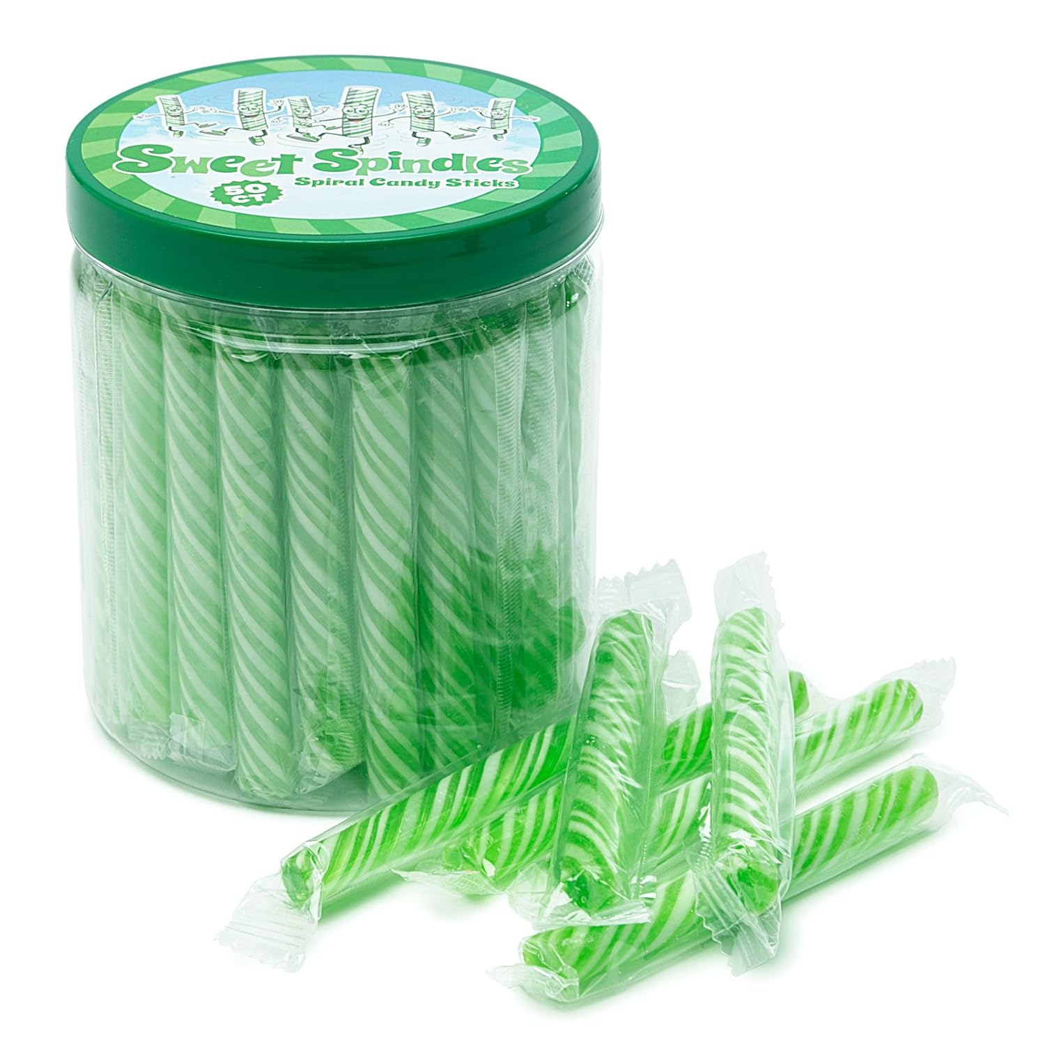 Sweet Spindles Mini Hard Candy Sticks 50Piece Jar (Green