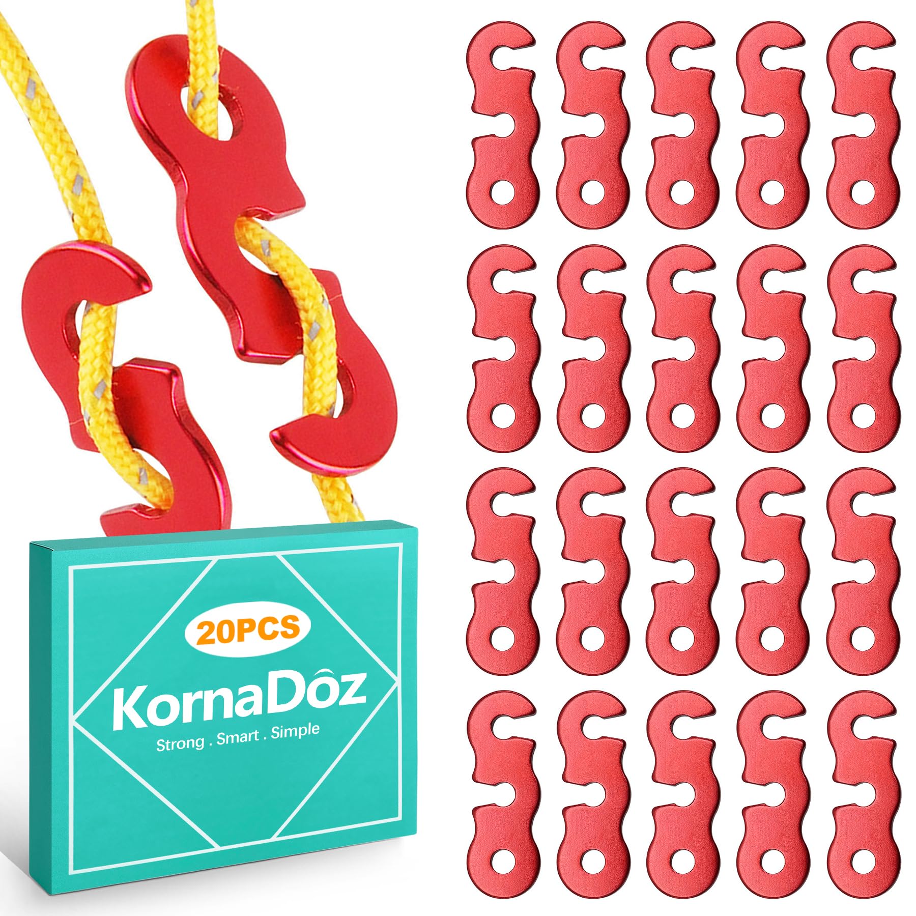 20Pcs Aluminum Alloy Rope/Cable Tensioners &amp; Tie Downs - Knot-Free Cam Jam &amp; Paracord Tighteners for Camping/Backpacking/Outdoor Gear