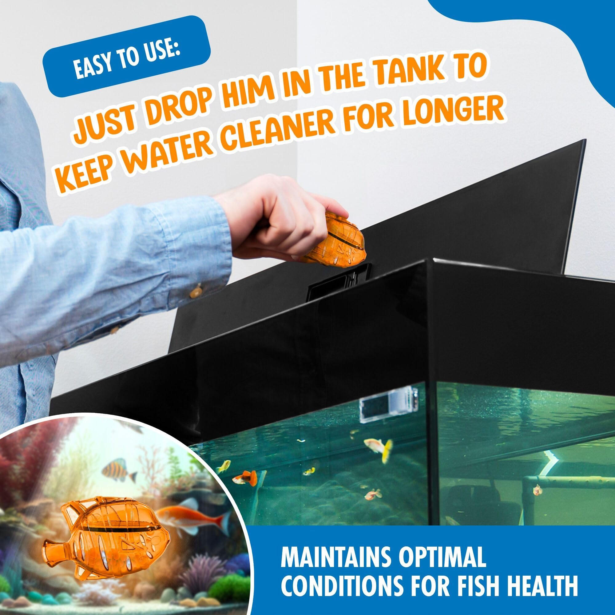 Clarence the Clarifier Fish Chiarificatore per acquario, trattamento dell'acqua trasparente e nuvoloso, sicuro per pesci e piante d'acqua dolce e salata, arancione, confezione da 3