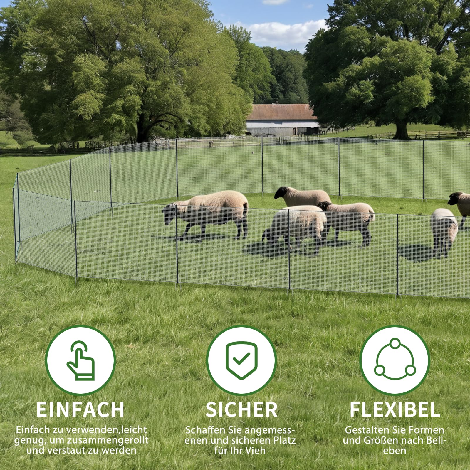 Hühnerzaun 50m L x 100cm H - Nylon Geflügelnetz Engmaschig, Stabil & Langlebig - Mobiler Hundezaun Steckzaun Haustierzaun Begrenzungszaun Katzenzaun - Freilaufgehege Hühner