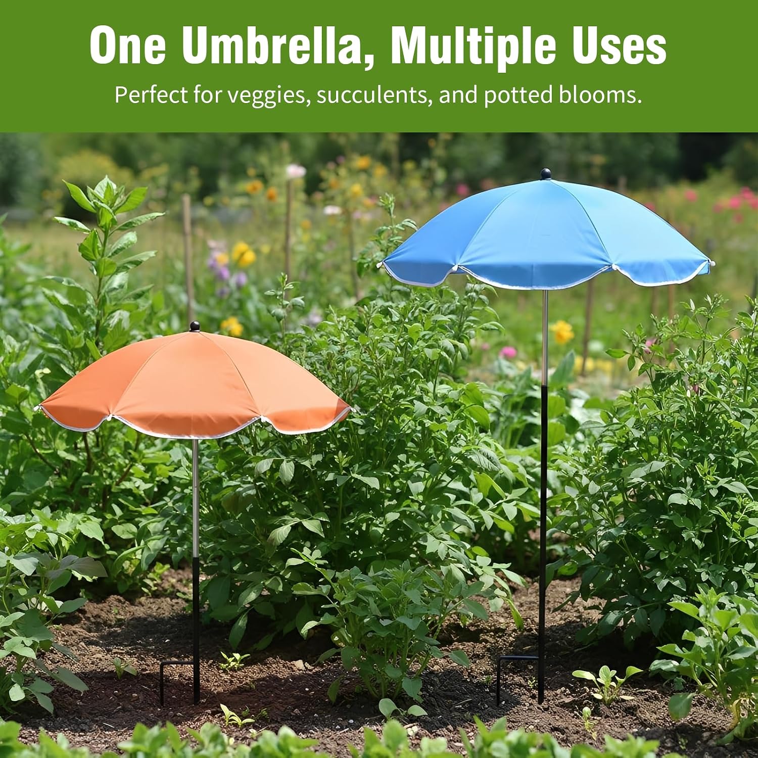 Hoypeyfiy 3 Pack Plant Umbrellas for Outdoor Plants, 23.6" Garden Umbrella Shade with Adjustable Angle, 35.4" Height Plant Sun Shade Cover for Potted Plants, Flowers, Vegetables and Garden Beds
