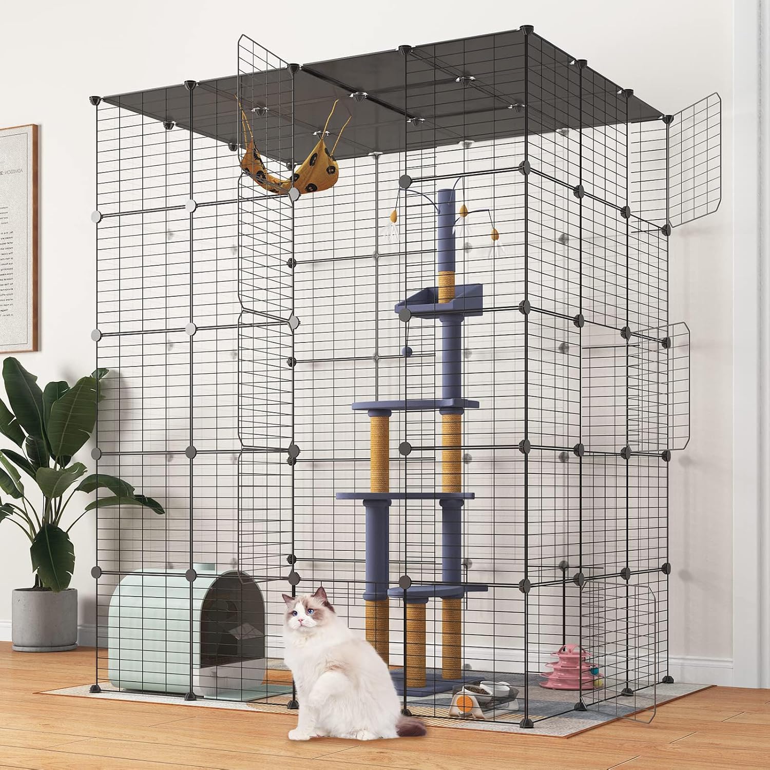 Oneluck 5-Tier 69 Inch Large Cat Cages DIY Cat Playpen Detachable Metal Wire Kennels Cat Crate Exercise Extra Place Ideal for 1-3 Cats(Without Platform)