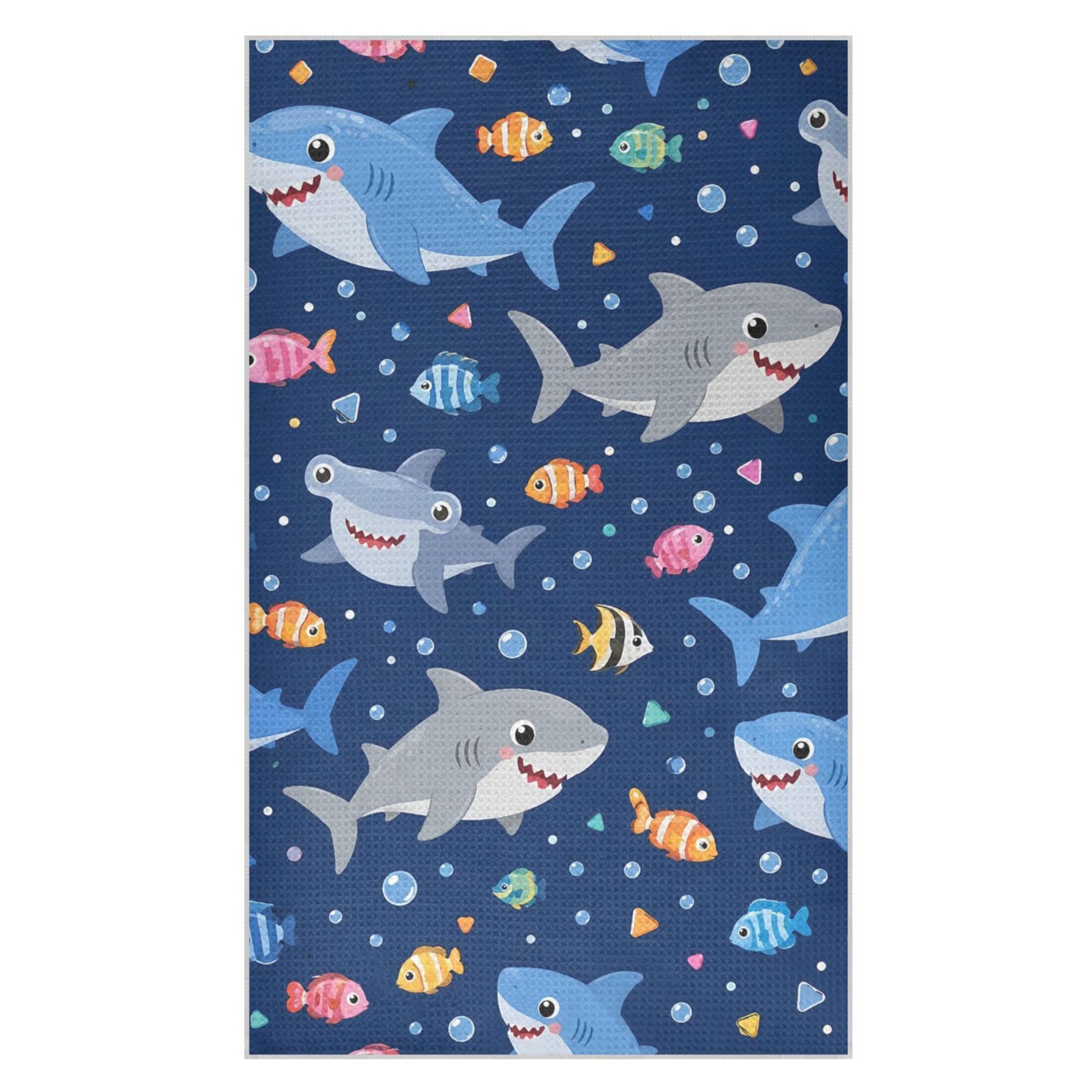 Kutsu Cartoon Sharks Waffle Weave Kitchen Towels Absorbent Quick Drying Dish Towels for Kitchen, Decorative Tea Towel, 18x30 in