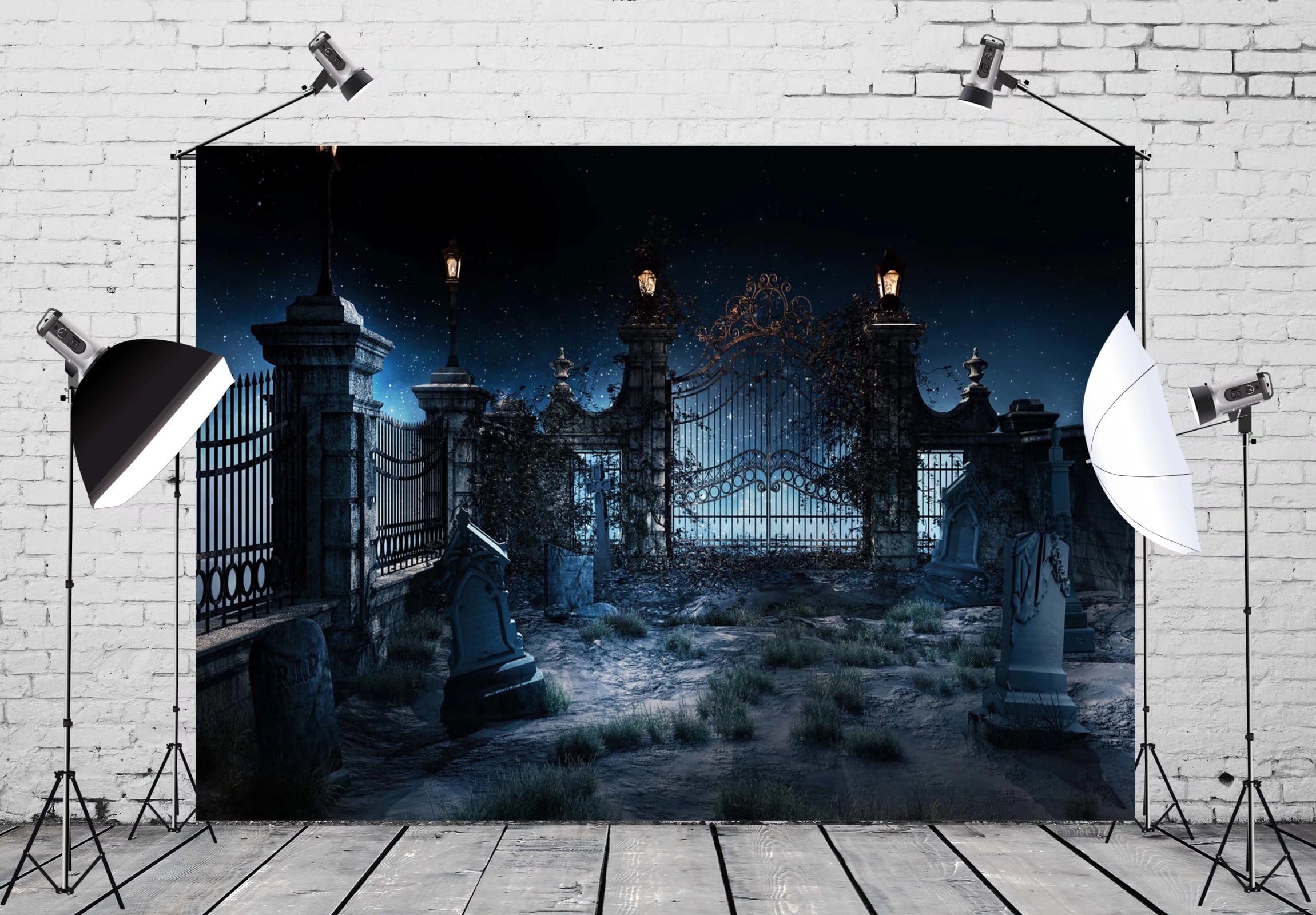 8x6ft Halloween Cemetery Backdrop - Spooky Graveyard Fabric Background For Parties