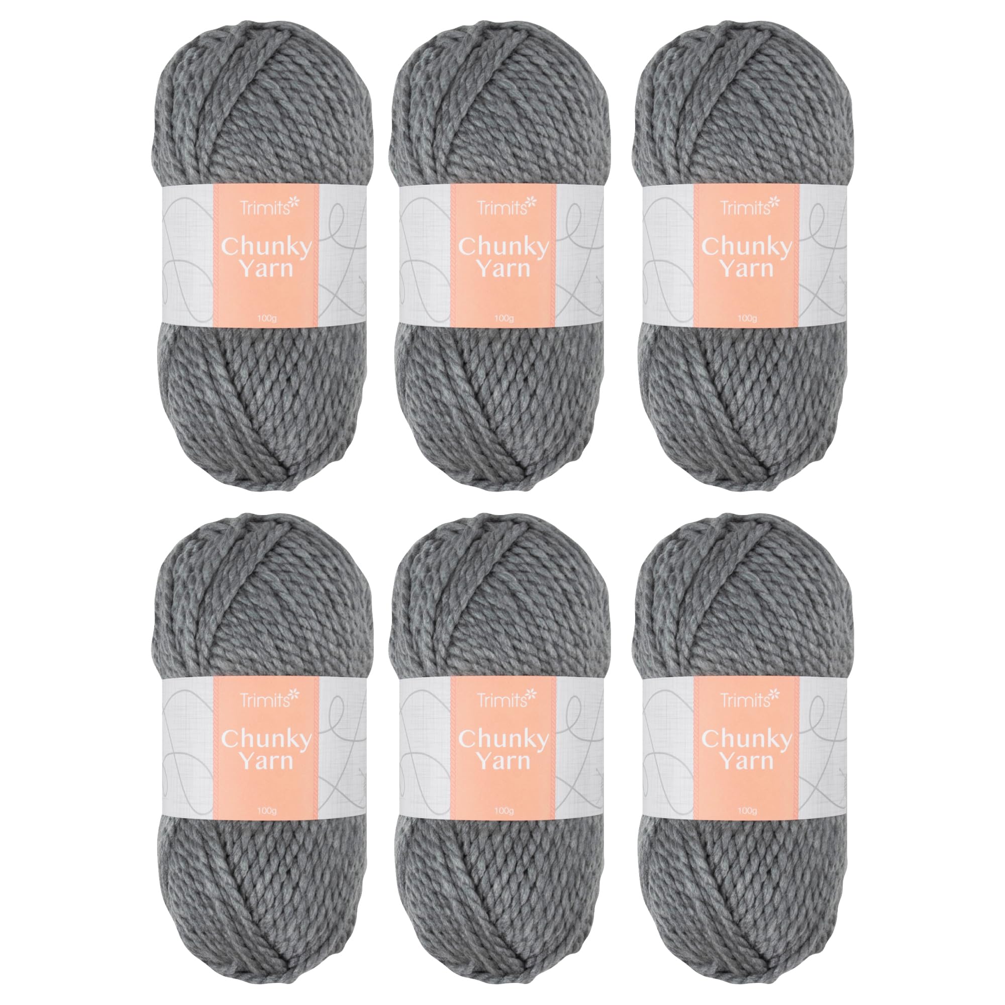 Trimits Yarn - Chunky Knitting Crochet Yarn - Acrylic - 100m - Grey