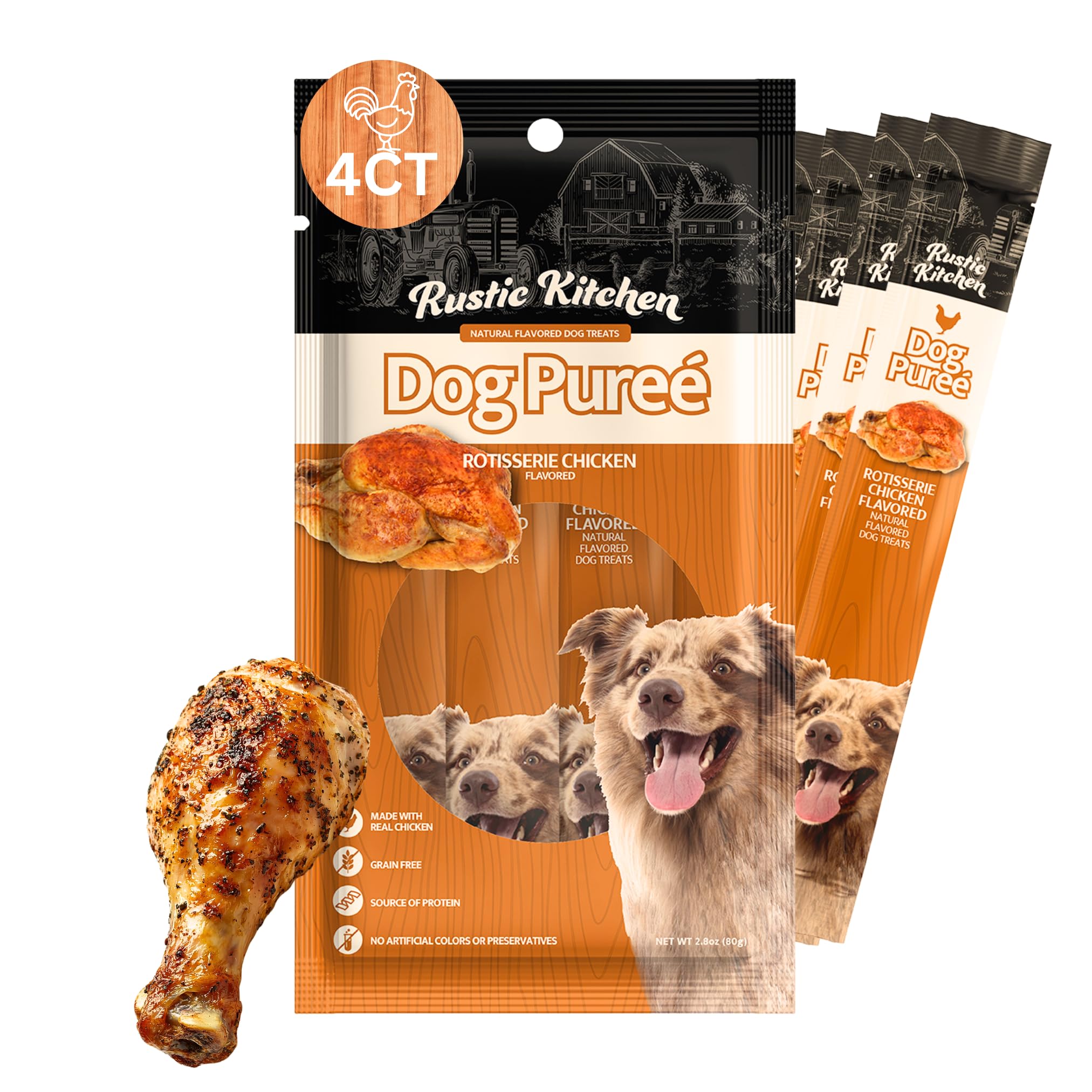 FLAVOR.× PORTER DOG RUCK Wild Eats Lickable Dog Treat Rotisserie Chicken 4 ct, High Protein