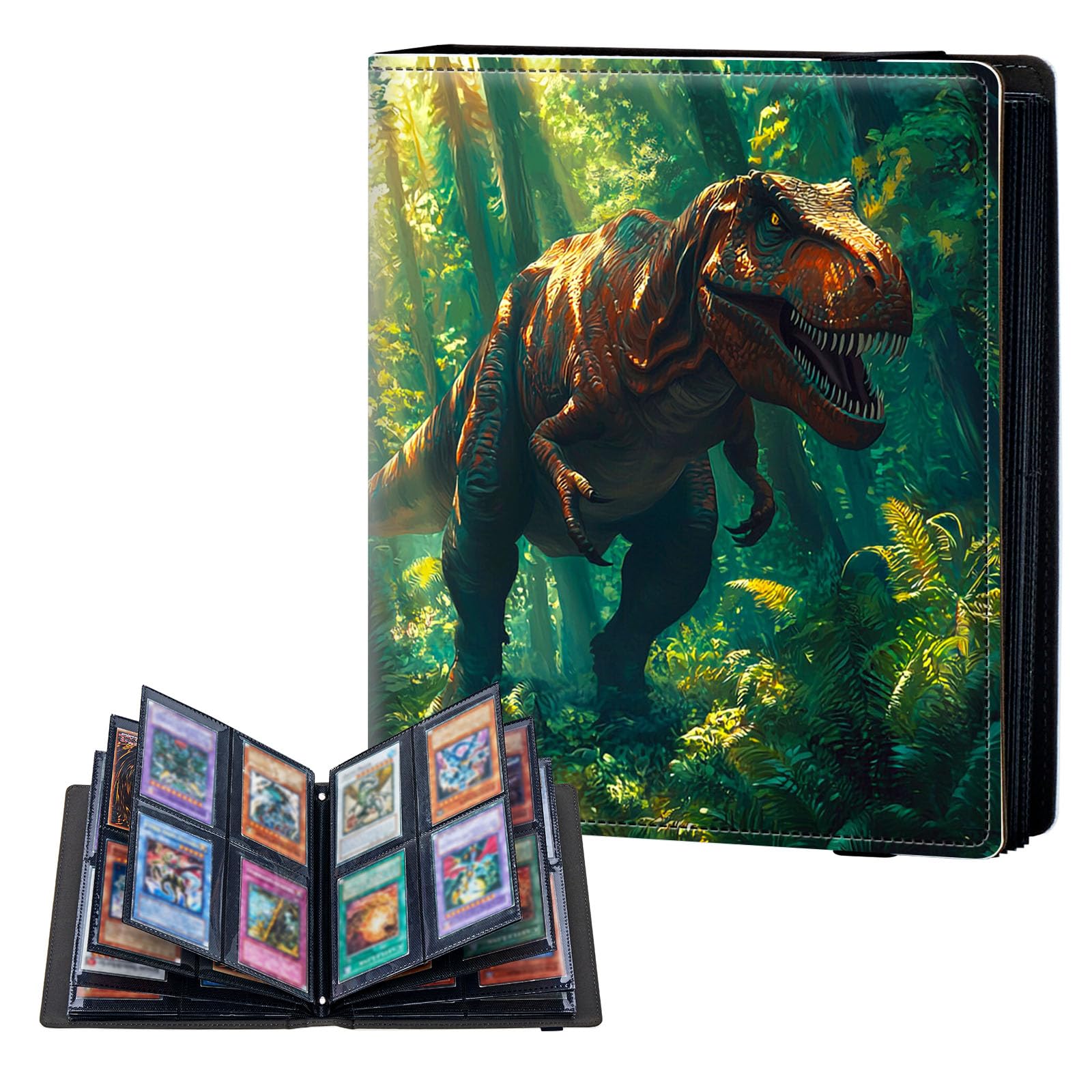 ETLKJVBL 4 Pocket Trading Card Binder, Card Collection Binder for TCG, MTG, Sports Cards, Baseball, Dinosaur Dense Jungle Trading Card Book Holder for Collectors, Top Loader Binder โ image 1
