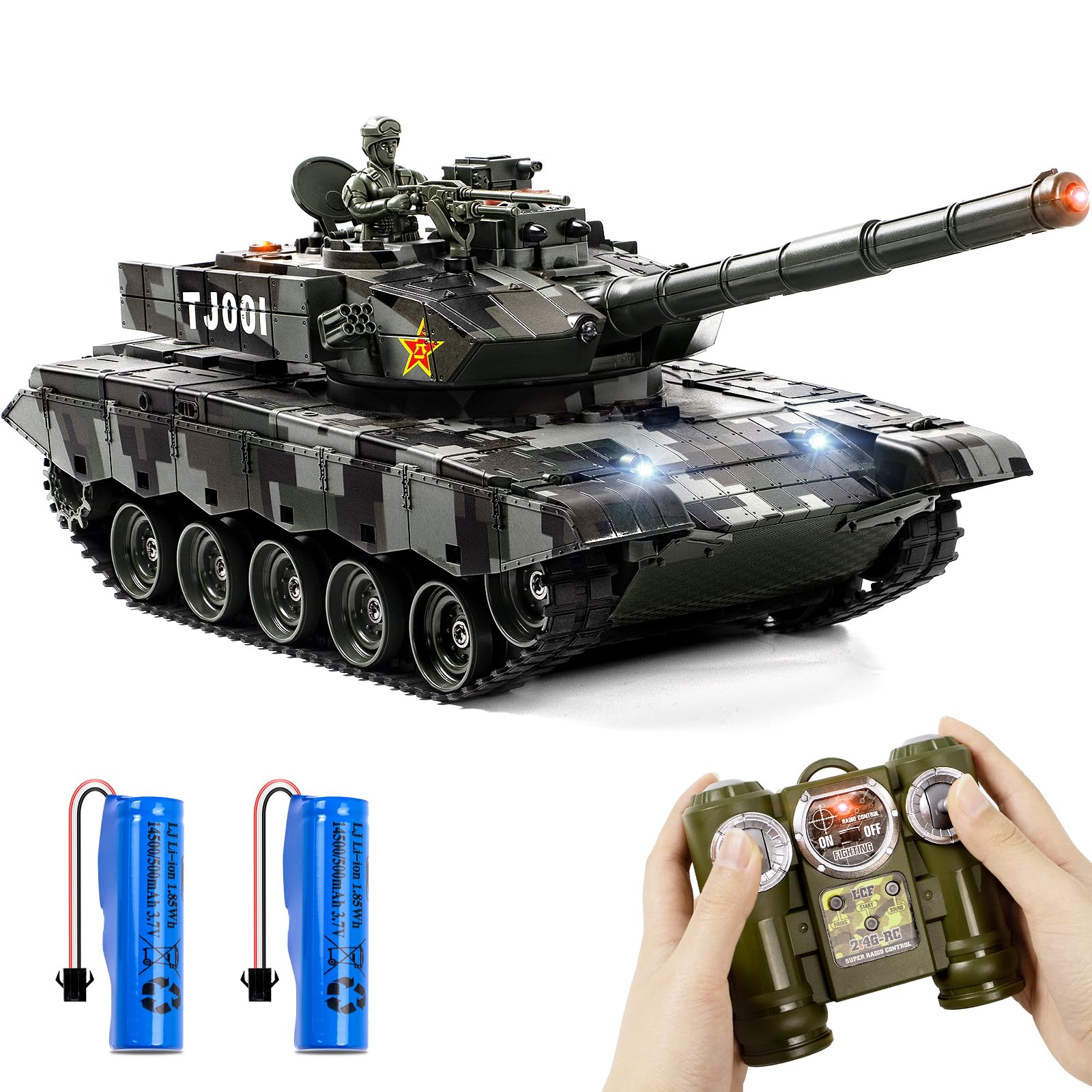 RC Tank 1:24, Remote Control Battle China 99, 2.4GHz RC Army Tank with Realistic Firing Sound Effects, Infrared Battle Toy with Smoke Effect, Military Vehicles Model Gift for Boys