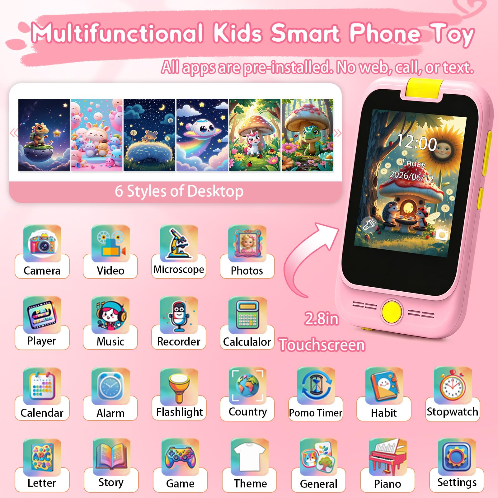 Telefono Giocattolo per Bambini, Macchina Fotografica, Regalo Bambina 3 4 5 6 7 8 Anni, Cellulare per Bambini, Unicorno Telefoni Educativi Finto per Bambina, Regali di Compleanno e Natale per Ragazze