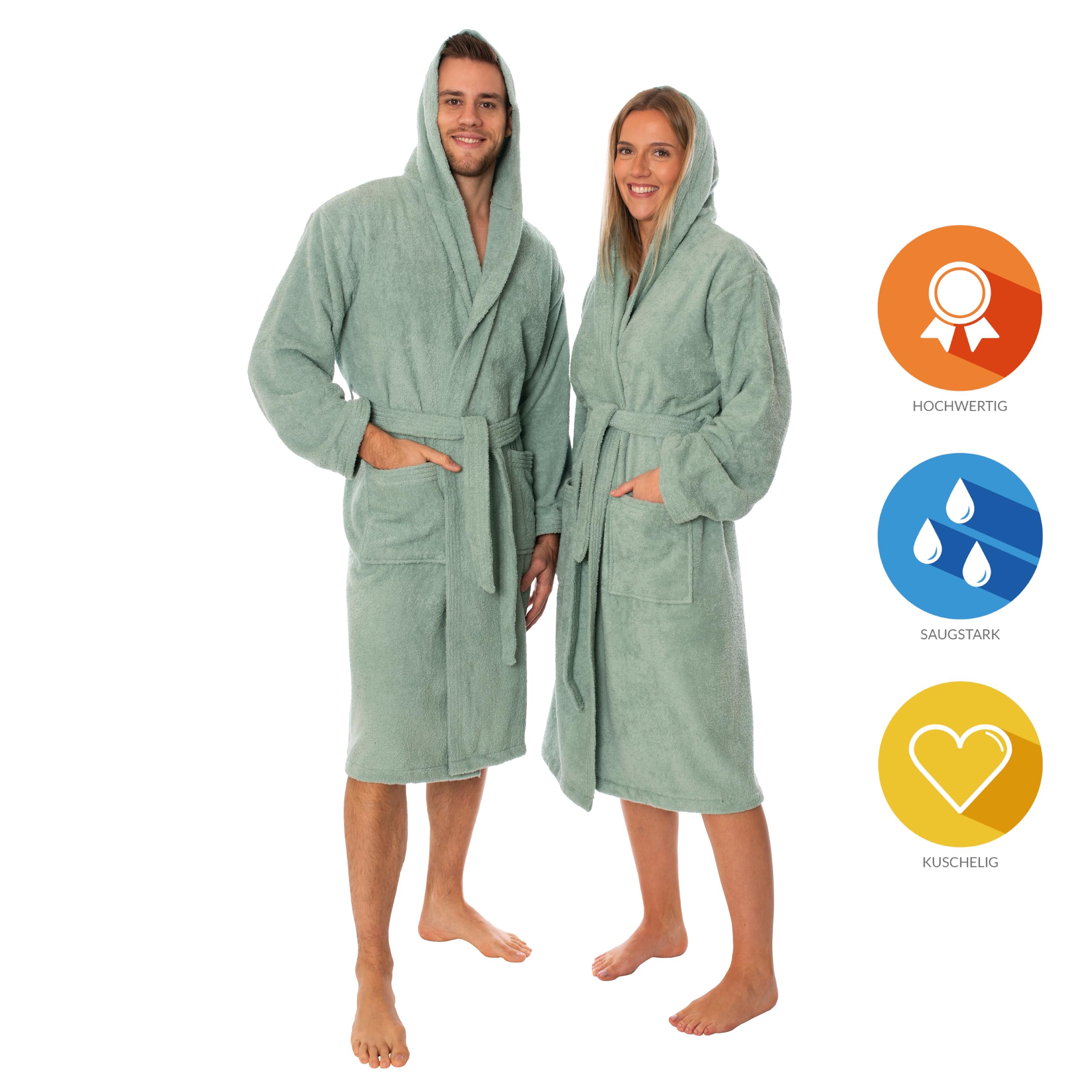 Lavea Mexico – Bademantel Damen & Herren aus 100% Baumwolle – weicher Frottee Morgenmantel mit Kapuze, Unisex Design, Ideal für Sauna & Zuhause, saugstark & pflegeleicht