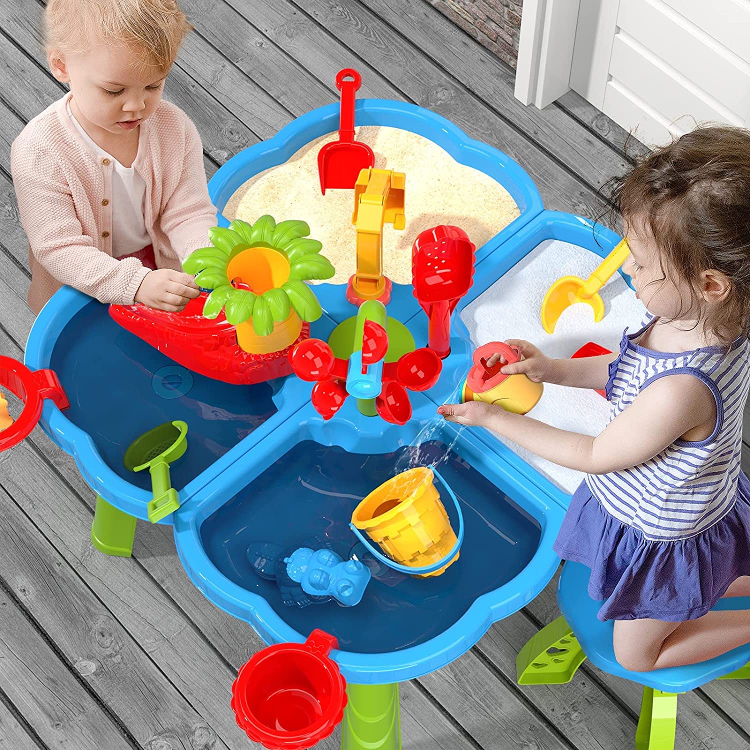 Costway 2 En 1 Table De Jeu Sable Et Eau Pour Enfants Avec De Nombreux