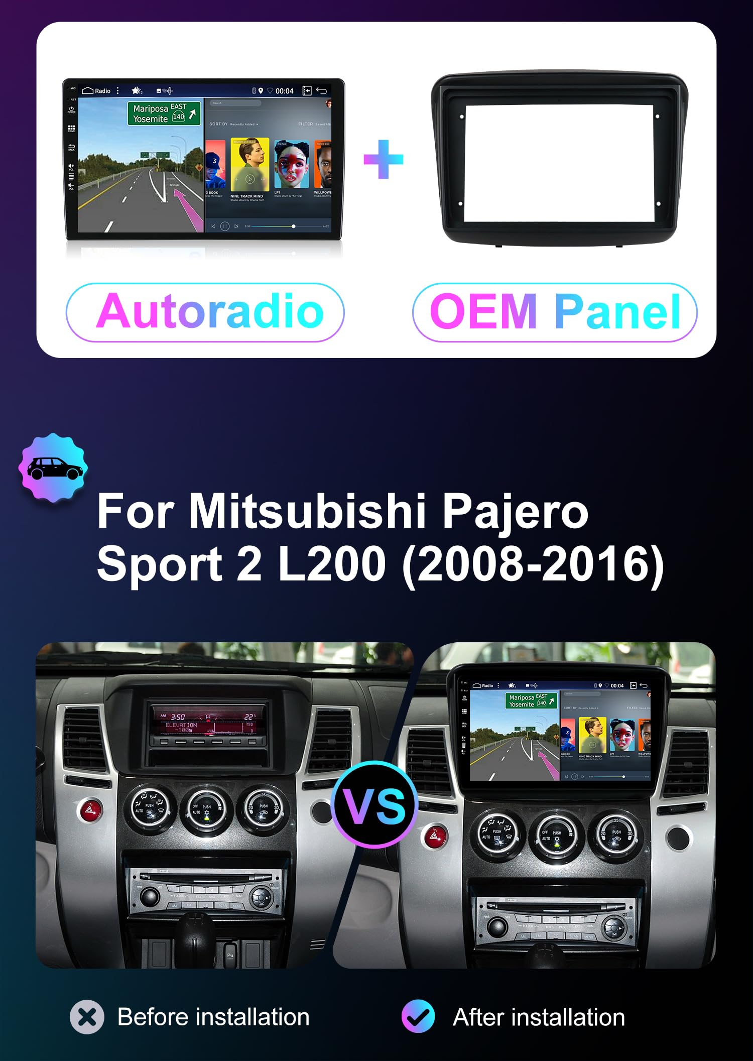 Kec 9" [6G+128G] Android 16 Autoradio pour Mitsubishi Pajero Sport 2 L200 / Triton 2008-2016 avec sans Fil Carplay Android Auto | DSP | Mirror Link | 8-Core IPS Écran Tactile Bluetooth 5.0 GPS Navi