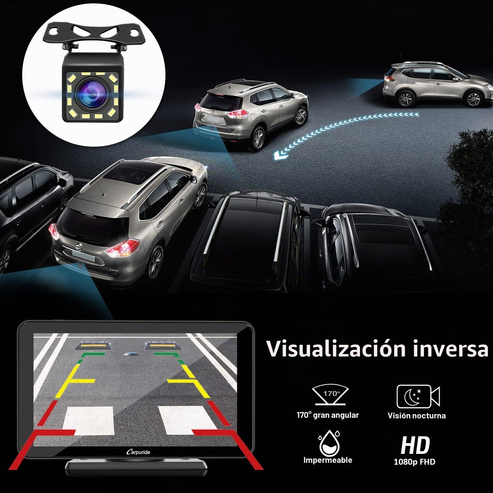 CARPURIDE 7” CarPlay Inalámbrico/Cableado, Android Auto y Mirror Link | Reproductor de Coche con Cámara de Visión Trasera, Bluetooth 5.0/GPS/FM/Mirror Link/Siri, Montado en el Tablero