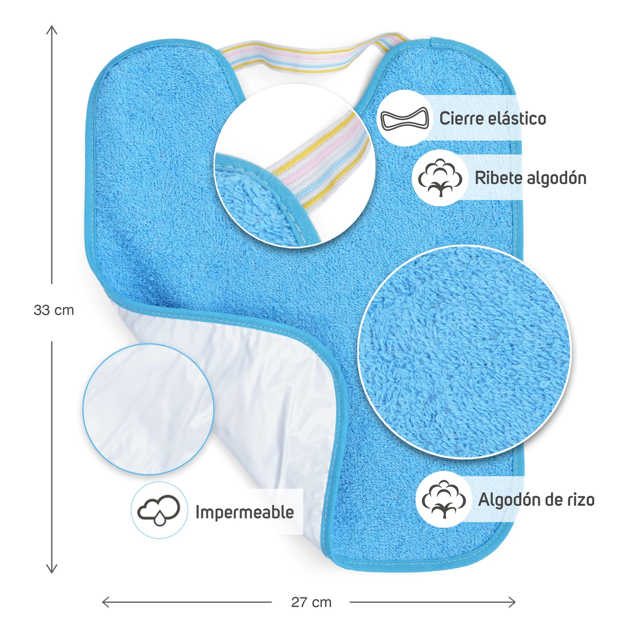 Ti TIN Pack 4 Baberos Bebé Impermeables y Absorbentes - A partir 12 meses - Ideal Guardería con Goma Elástica y Rizo de Algodón Suave