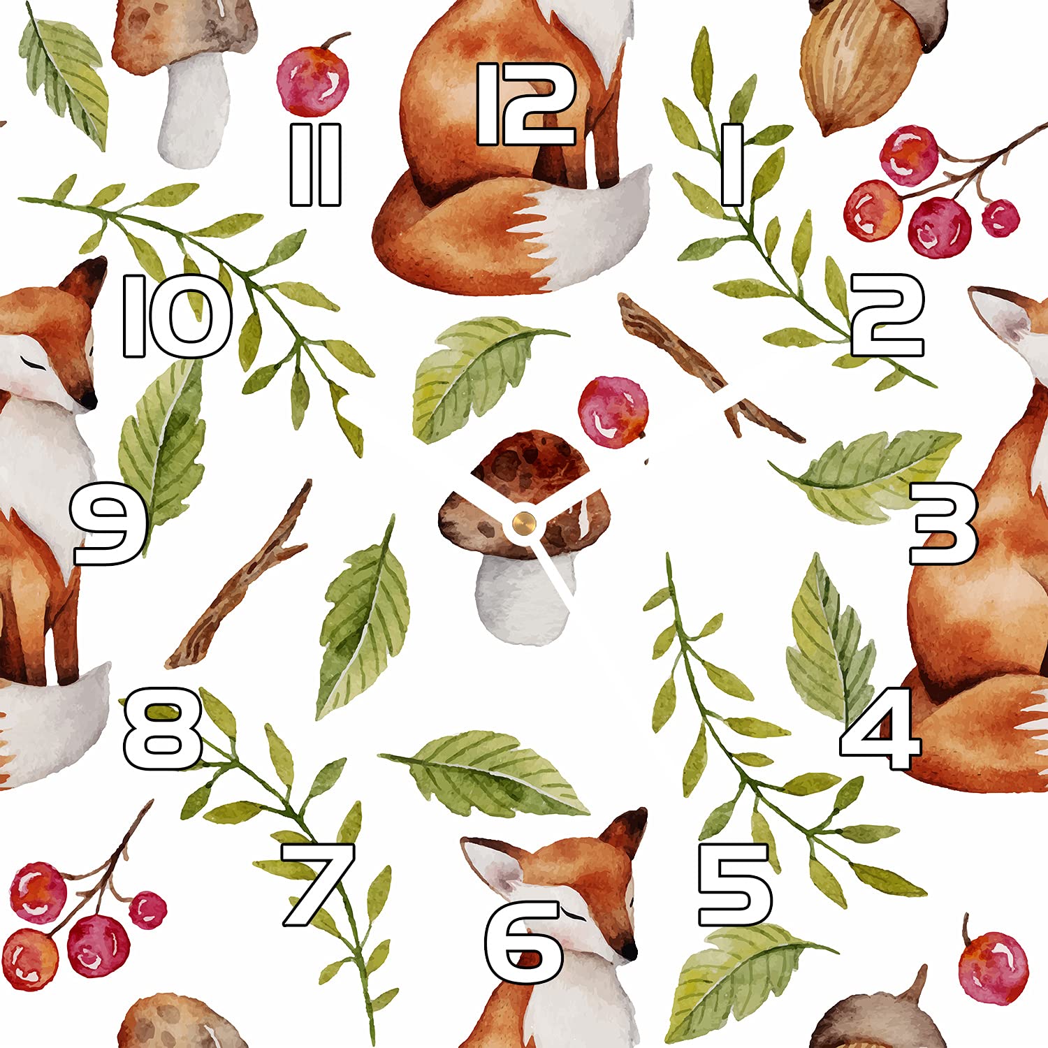 Horloge murale en verre salon et cuisine motif renard forêt Coloray 30x30