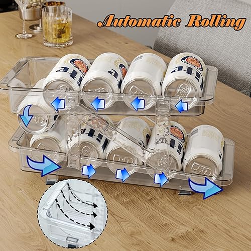 Miniatura 3 de Paquete de 2 dispensadores de latas de soda ajustables de ancho para refrigerador, organizador automático de bebidas para refrigerador, cocina,