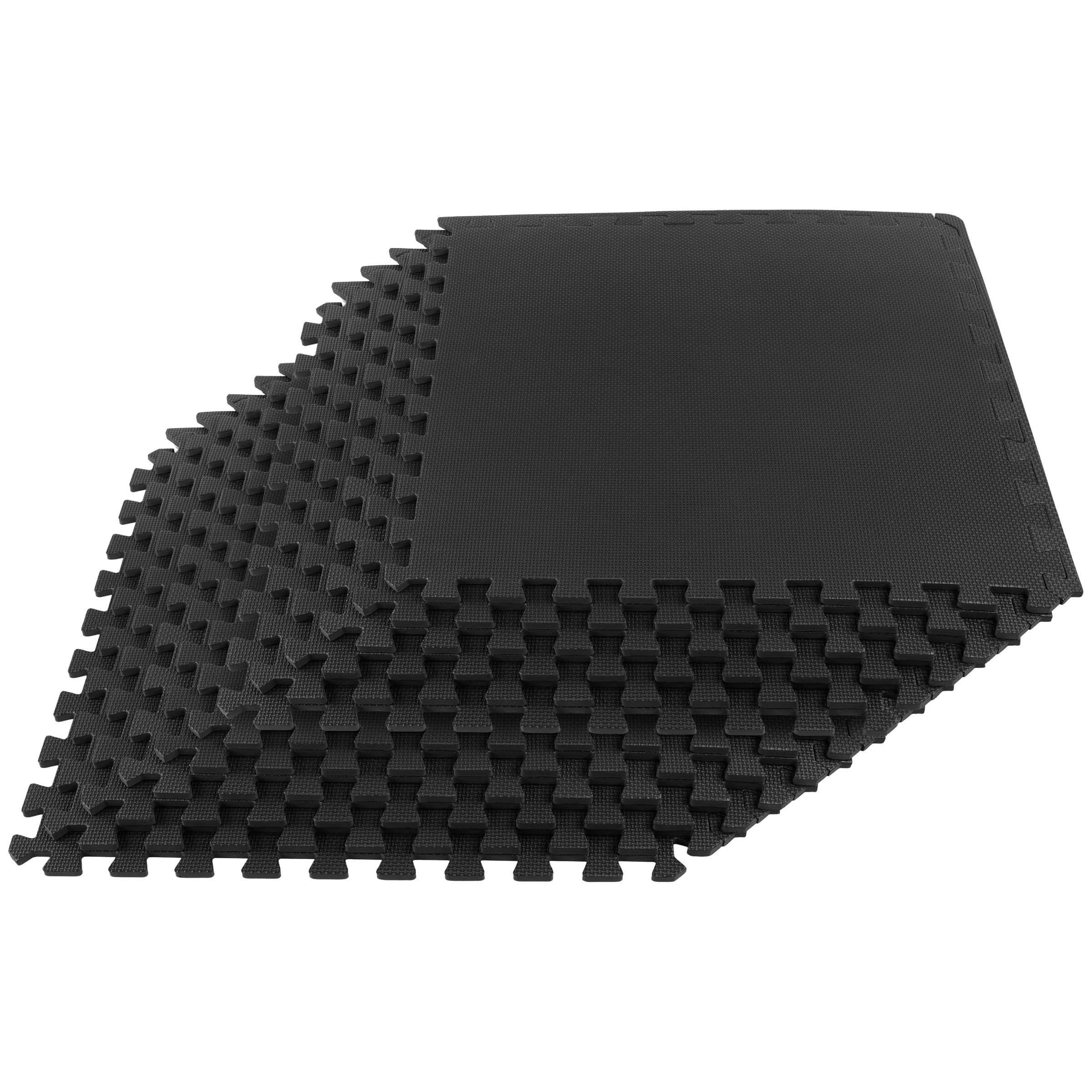 EVA Foam Mat Tiles 12-Pack - 48 SQ FT of Interlocking Padding for Garage, Playroom, or Gym Flooring - Exercise Mat or Baby Playmat by Stalwart (Black)