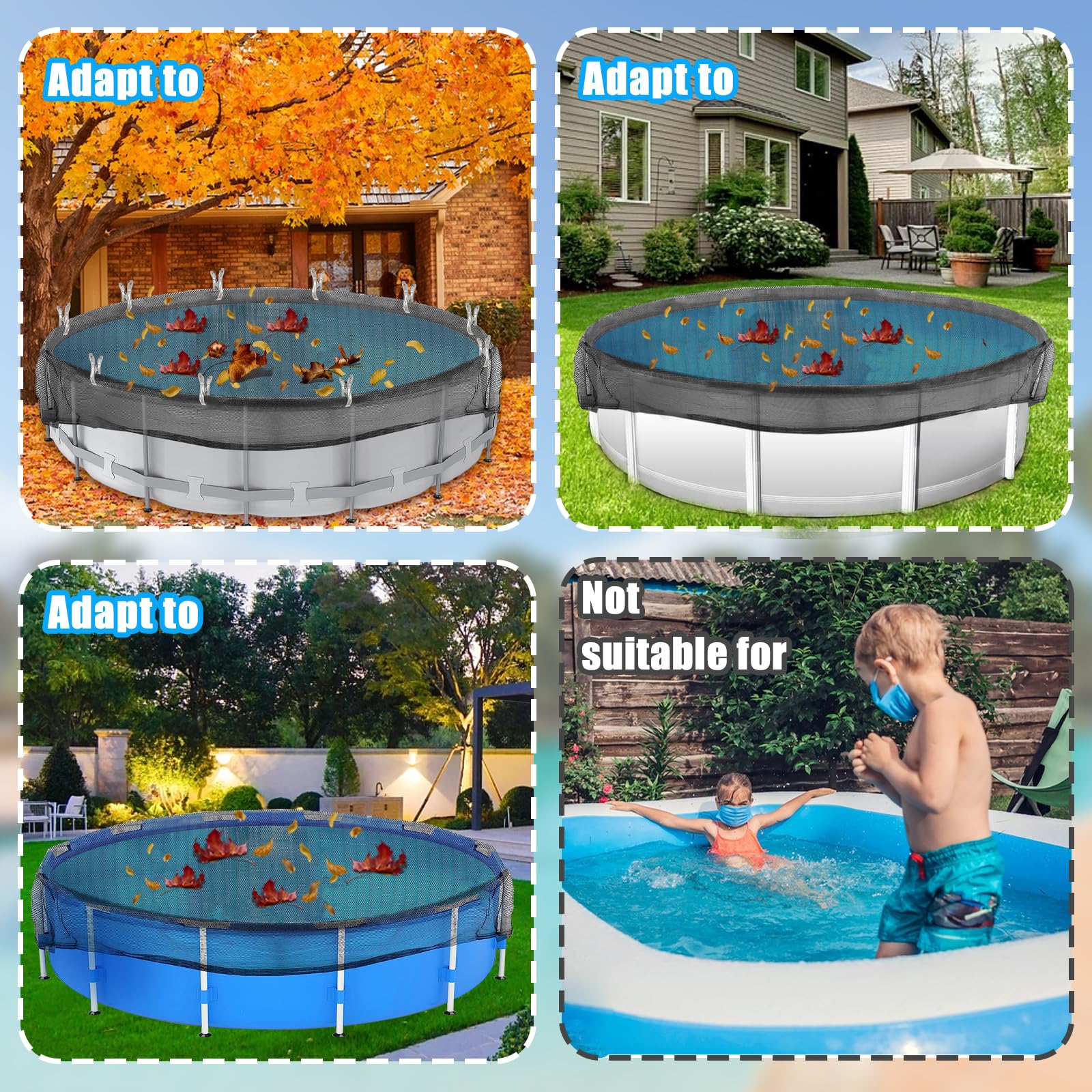 7,6 m rundes Laubnetz für oberirdischen Pool, Winterabdeckung mit 16 großen Metall-Clips, Pool-Sicherheitsnetz passend für 7,6 m oberirdische Pools, hält Blätter von Ihrem Pool fern