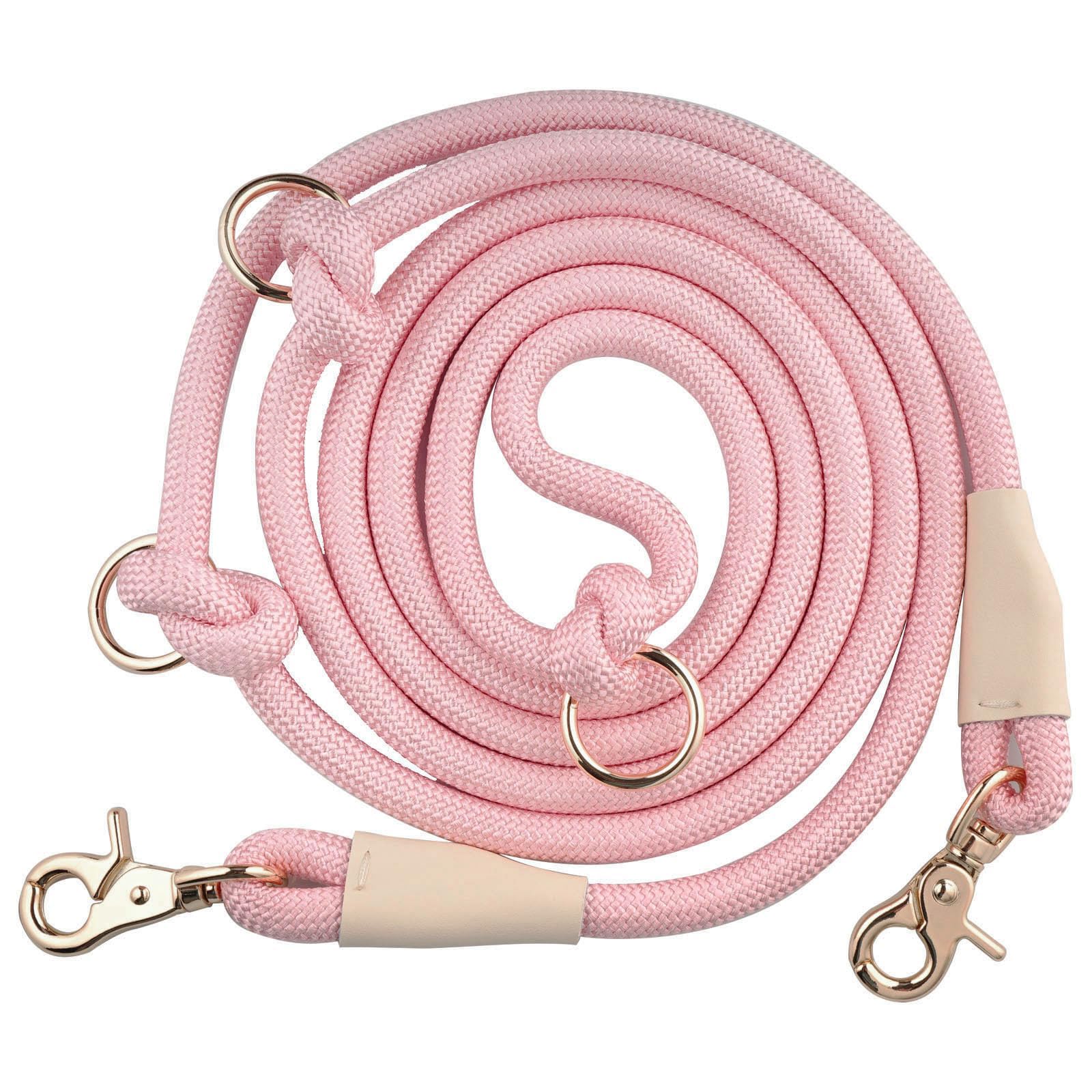 Multifunctional 8.5 ft Nylon Rope Hands Free Dog Leash for Running Small Medium Large Dogs, Waist Leash for Dog Walking, Adjustable Crossbody Over Shoulder Lead (Pink, 8.5FT x 10MM)