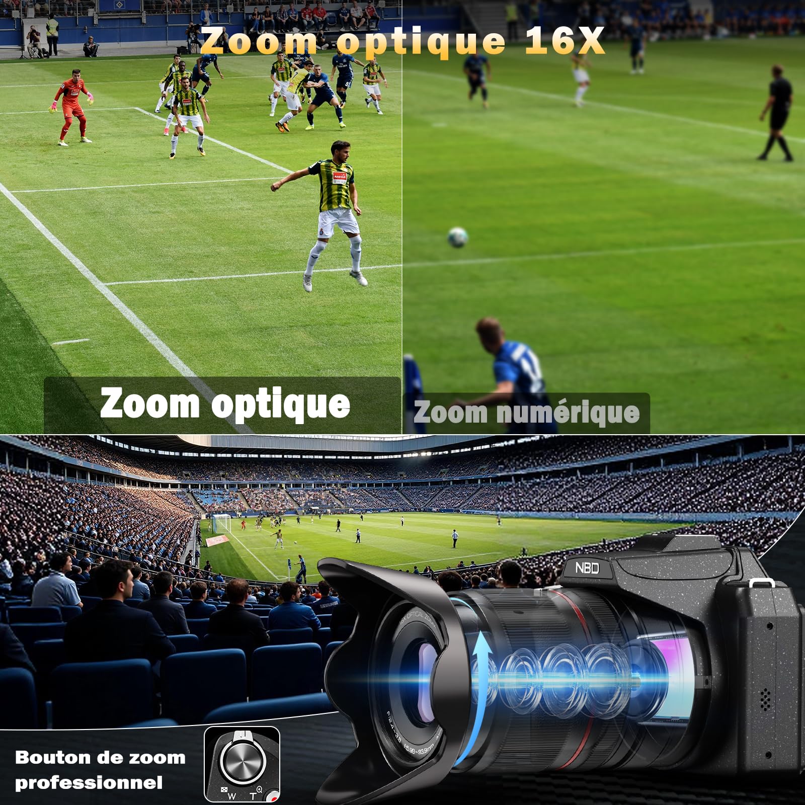 NBD Appareil Photo 8K 64MP, Autofocus, Zoom Optique 16X, Noir | Écran 180°, WiFi, Micro, Trépied, 2 Batteries, Carte 32Go, Micro-HDMI, Modes PASM, Vlog, Voyage, Débutants