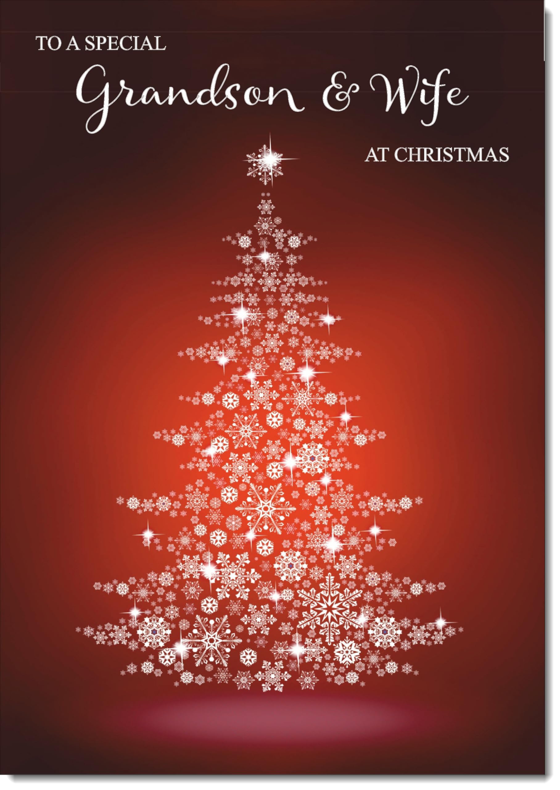 doodlecards Grandson and Wife Christmas Card Snowflake Christmas Tree Large A4 Size Christmas Card for Grandson & Wife with Plain Envelope