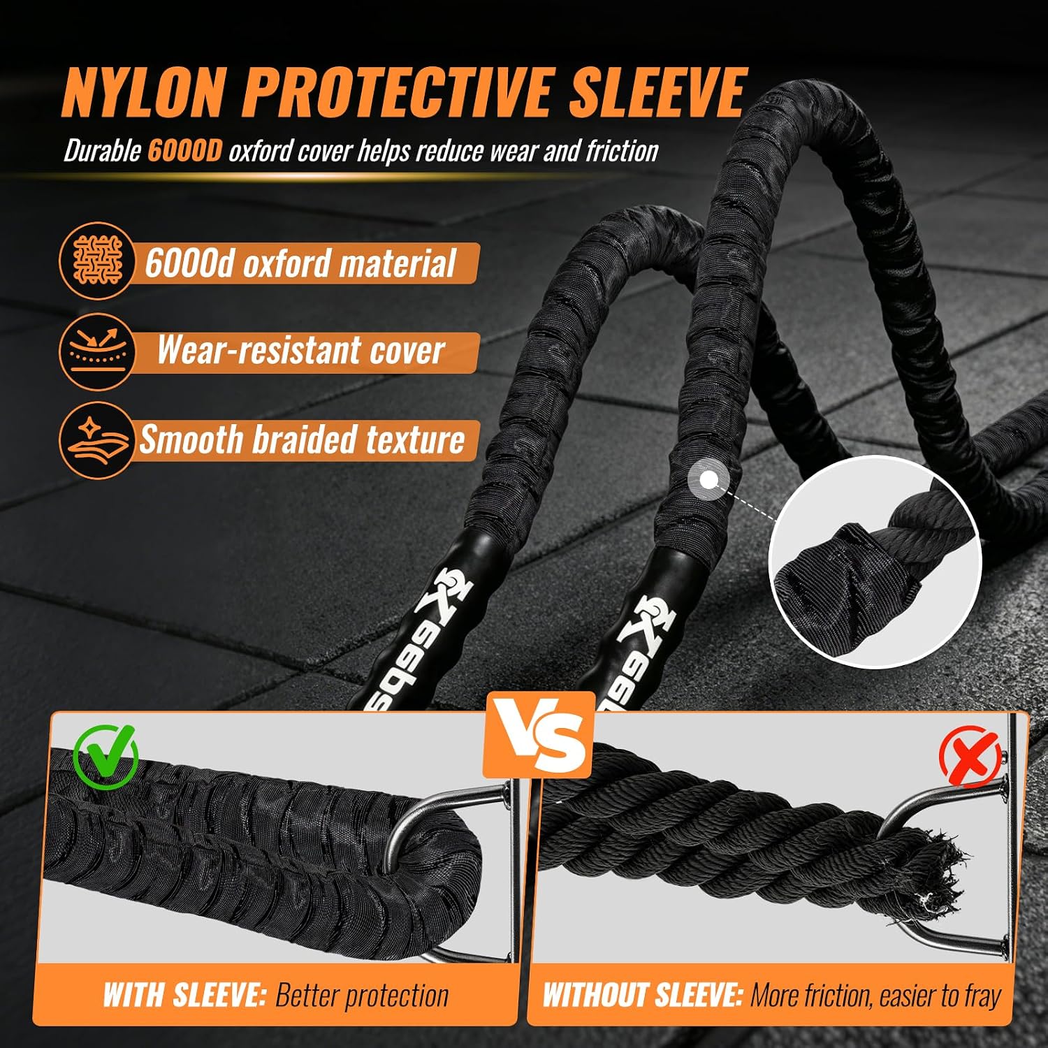 Battle Rope for Home Gym – 1 Inch 30FT Heavy Exercise Rope with Wear-Resistant Nylon Sleeve & Anchor Strap