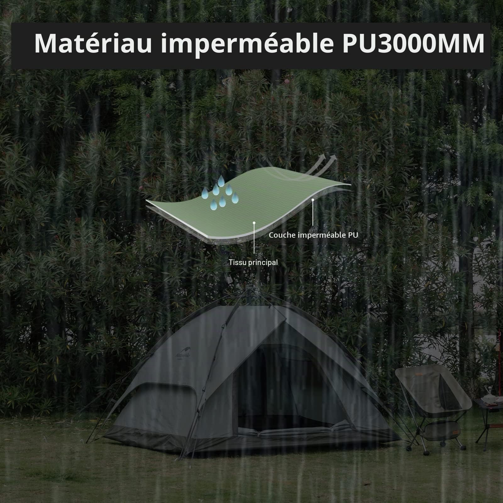 Naturehike Tente de Dôme pour 3 ou 4 Personnes Escamotable Automatique Portative Instantanées à Double étage pour Camping avec Sac de Transport