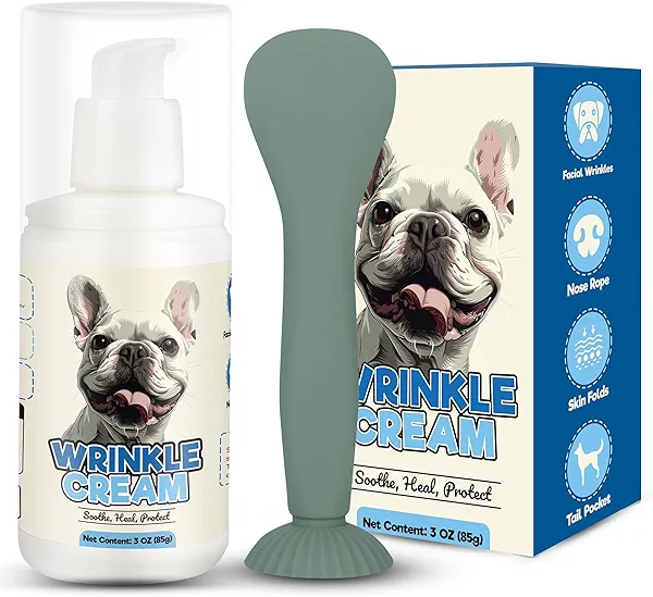 Dog Wrinkle Cream for Bulldogs & Frenchies - Skin Soother for Dry Itchy Skin, Hot Spot & Rash Relief Lotion- Wrinkle Paste & Ointment for Dogs - Protects Irritated Skin - 3 Oz Includes Applicator
