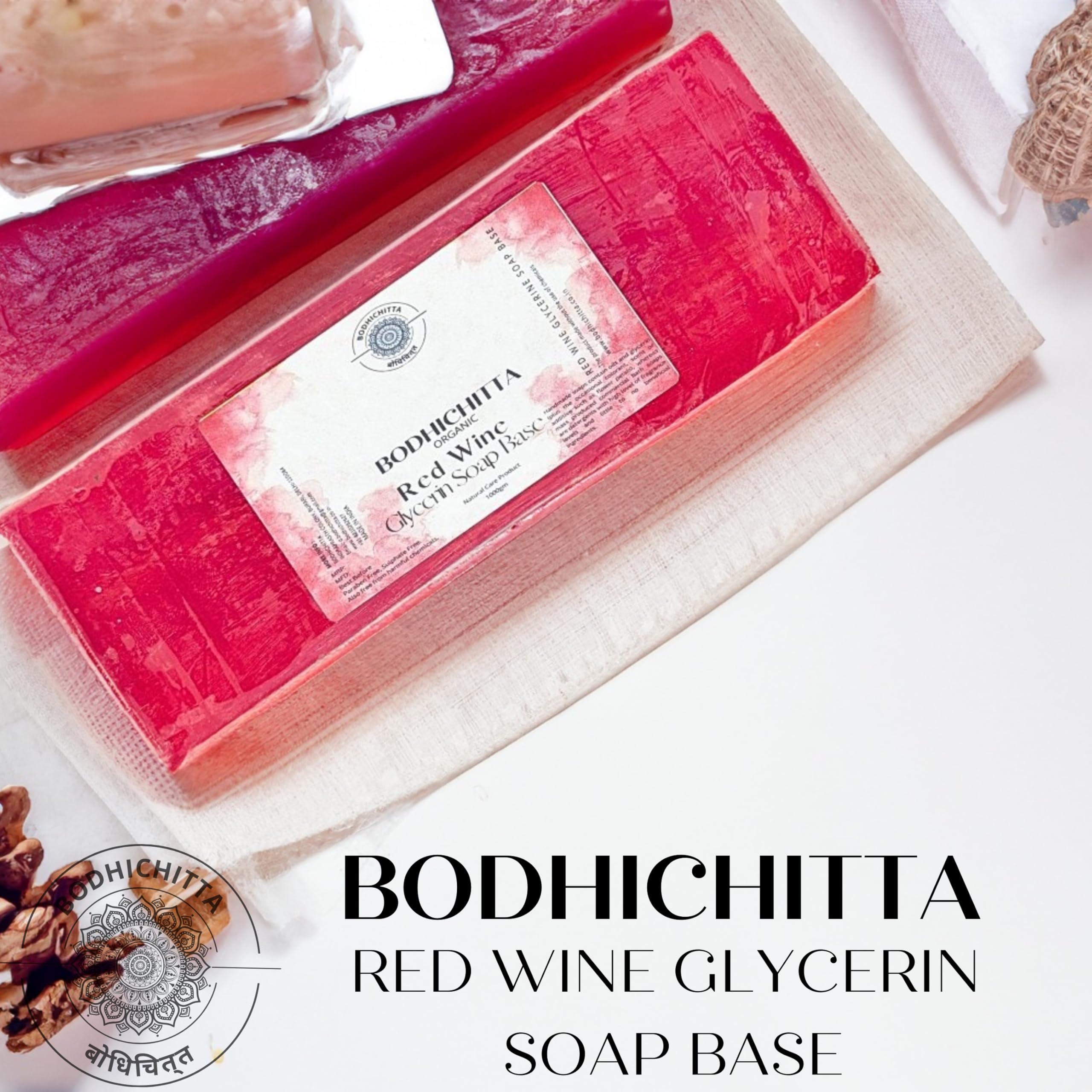 Bodhichitta Ultra Clear Transparent Glycerin Soap Base & Red Wine Soap Base for Glowing Skin Soap Base Combo for DIY Soap Making Pack Of 2 (1000g each)