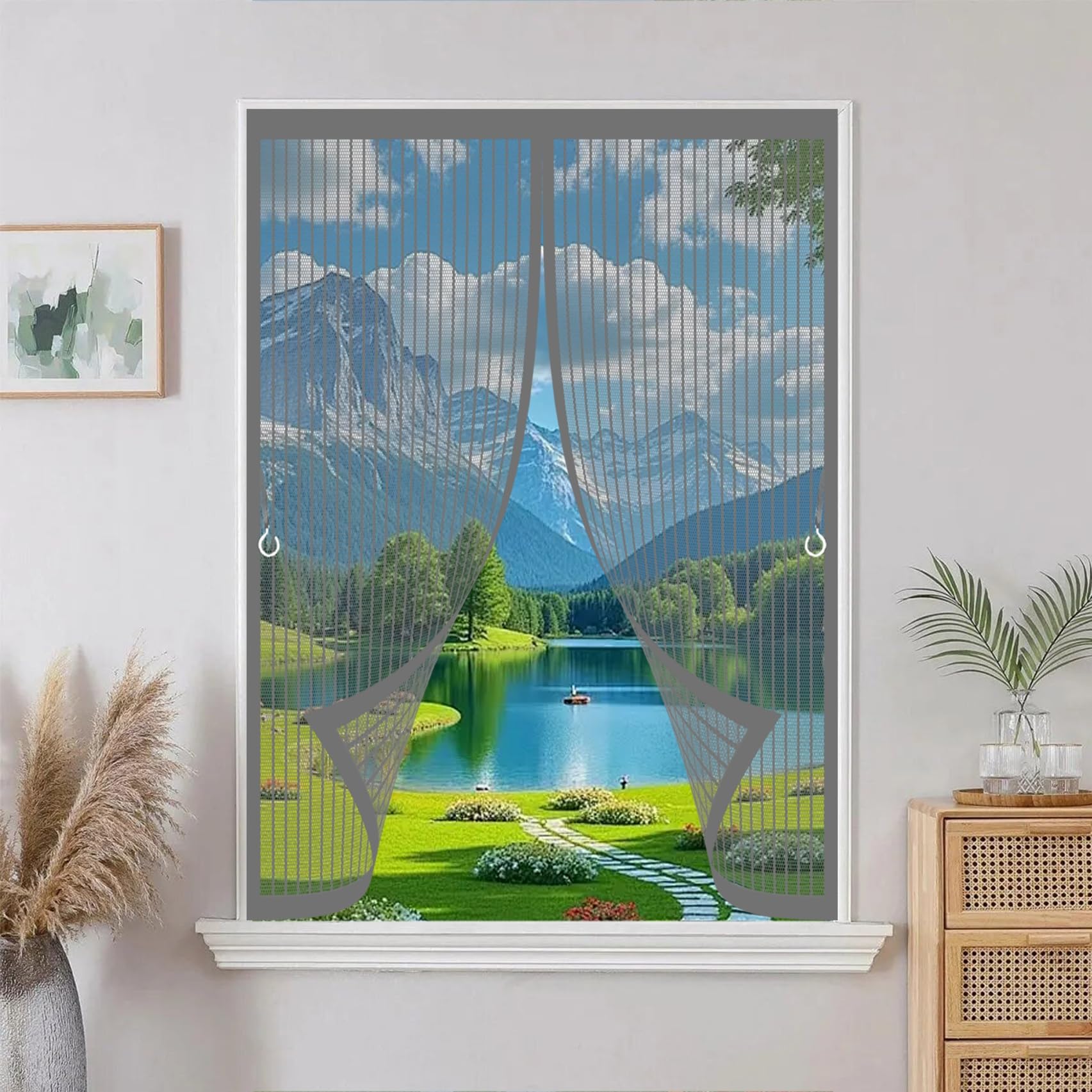 Magnetvorhang 160 x 205 cm Reißfest, Wetterfest, Langlebig, Stärkere Magneten Als Beim Klassik, Nicht Kürzbar Magnet Fliegengitter Balkontür für Alle Türen Und Fenster, Grau