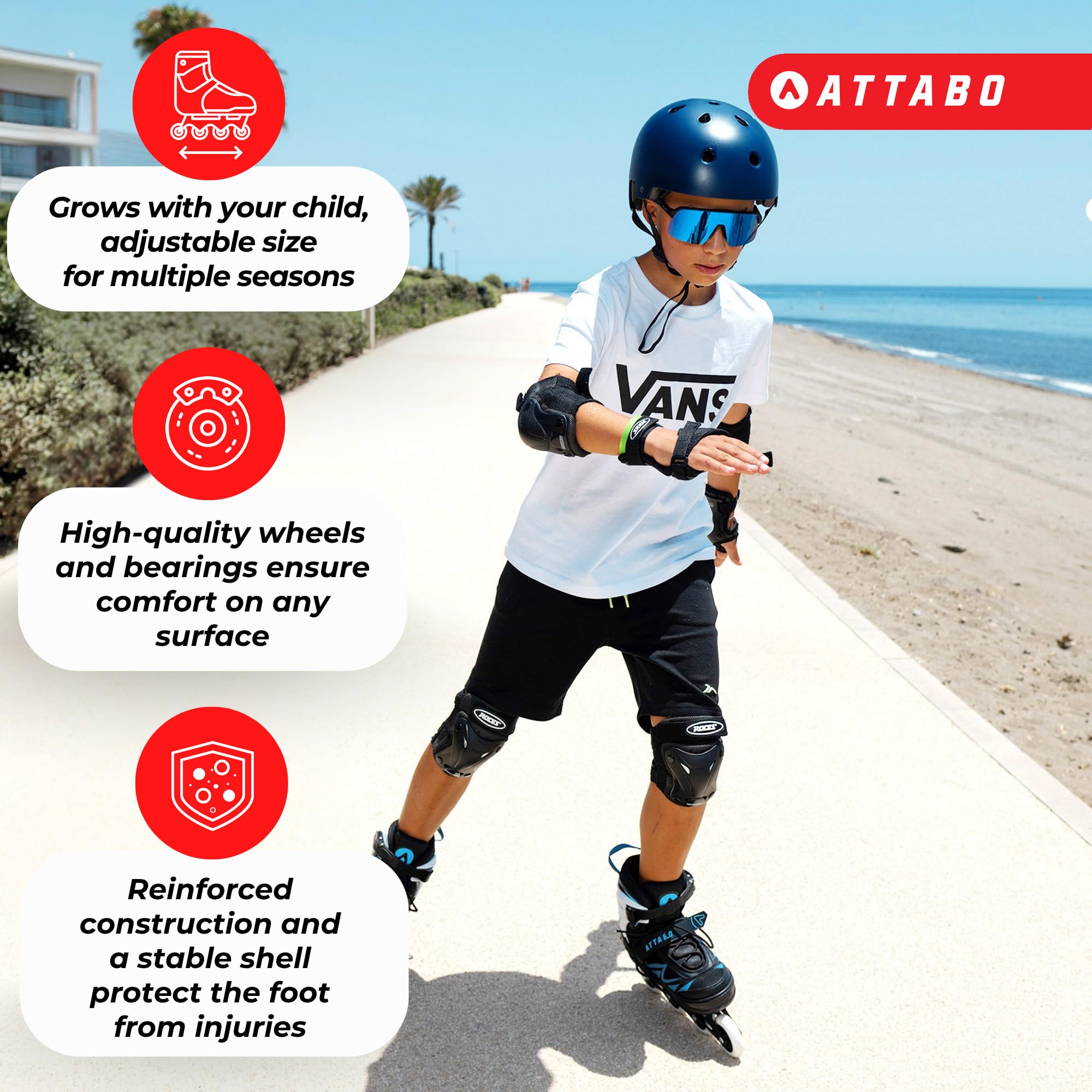 ATTABO Kinder Inliner Kylo 2in1 Blue Vielseitig verstellbare Inlineskates für Kinder 30-41 Hohe Qualität und Komfort mit 82A harten Rädern und ABEC-7 Gleitlagern Exzellente Anpassung