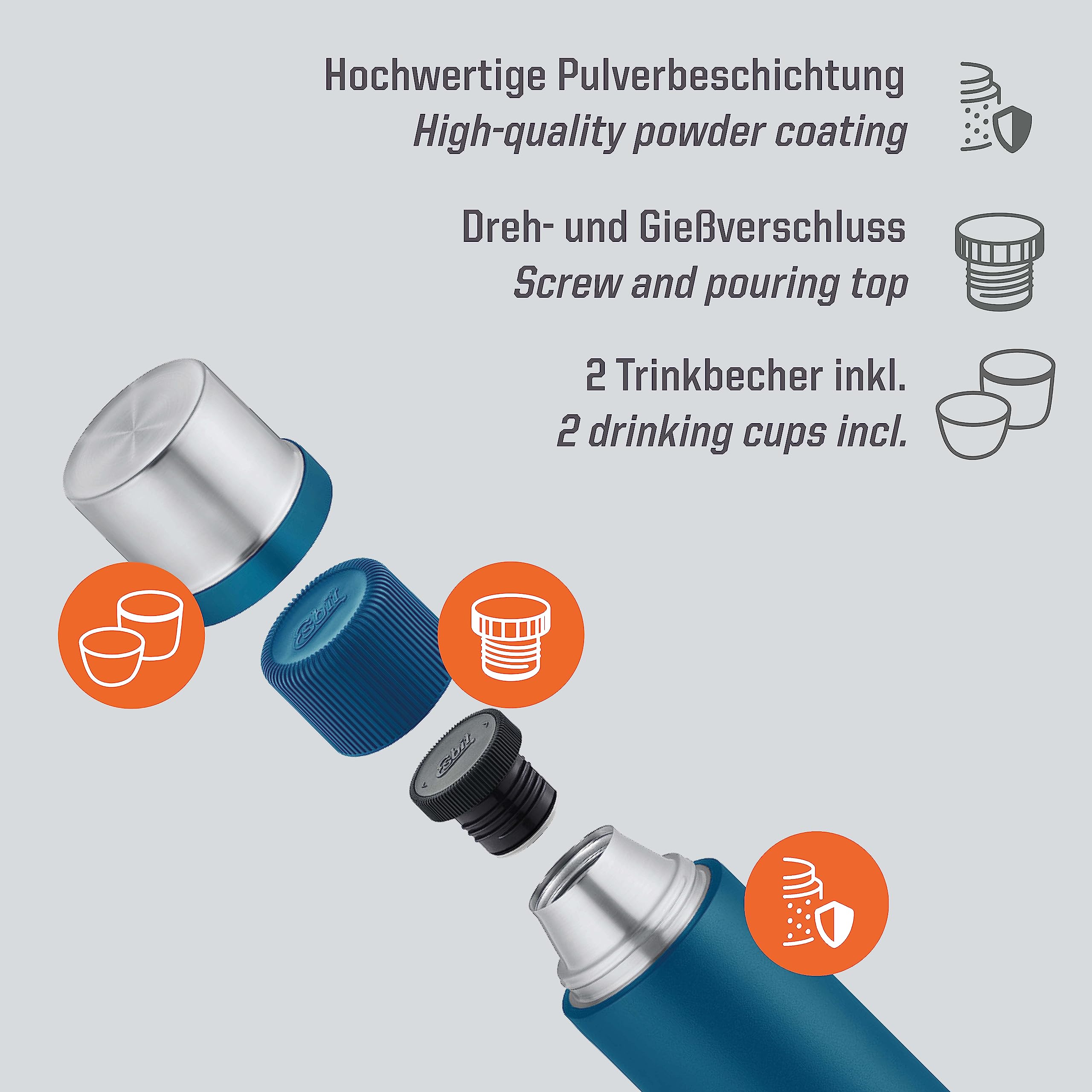 Esbit Thermoflasche Sculptor - Isolierte Flasche aus Edelstahl für warme und kalte Getränke – 1000 ml in Polar Blue | d kalte Getränke – 1000 ml in Polar Blue