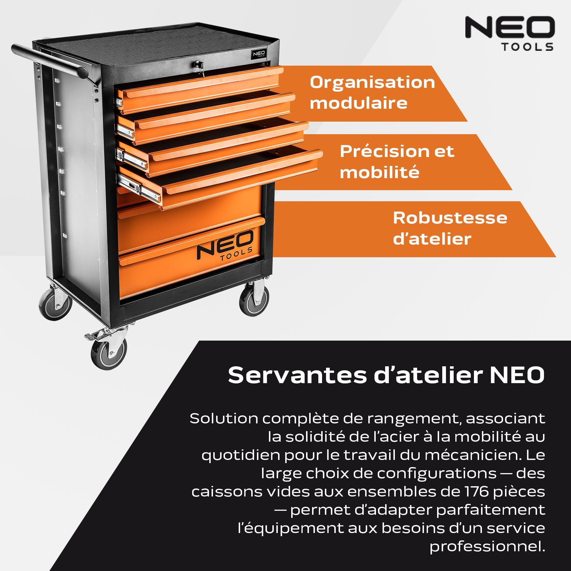NEO TOOLS 84-222 Servante d'atelier noir orange