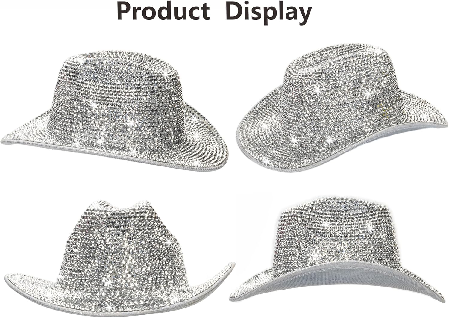 Silver Rhinestone Western Cowboy Hat for Womens - Glitter Cowgirl Hat for Disco Parties and Costumes