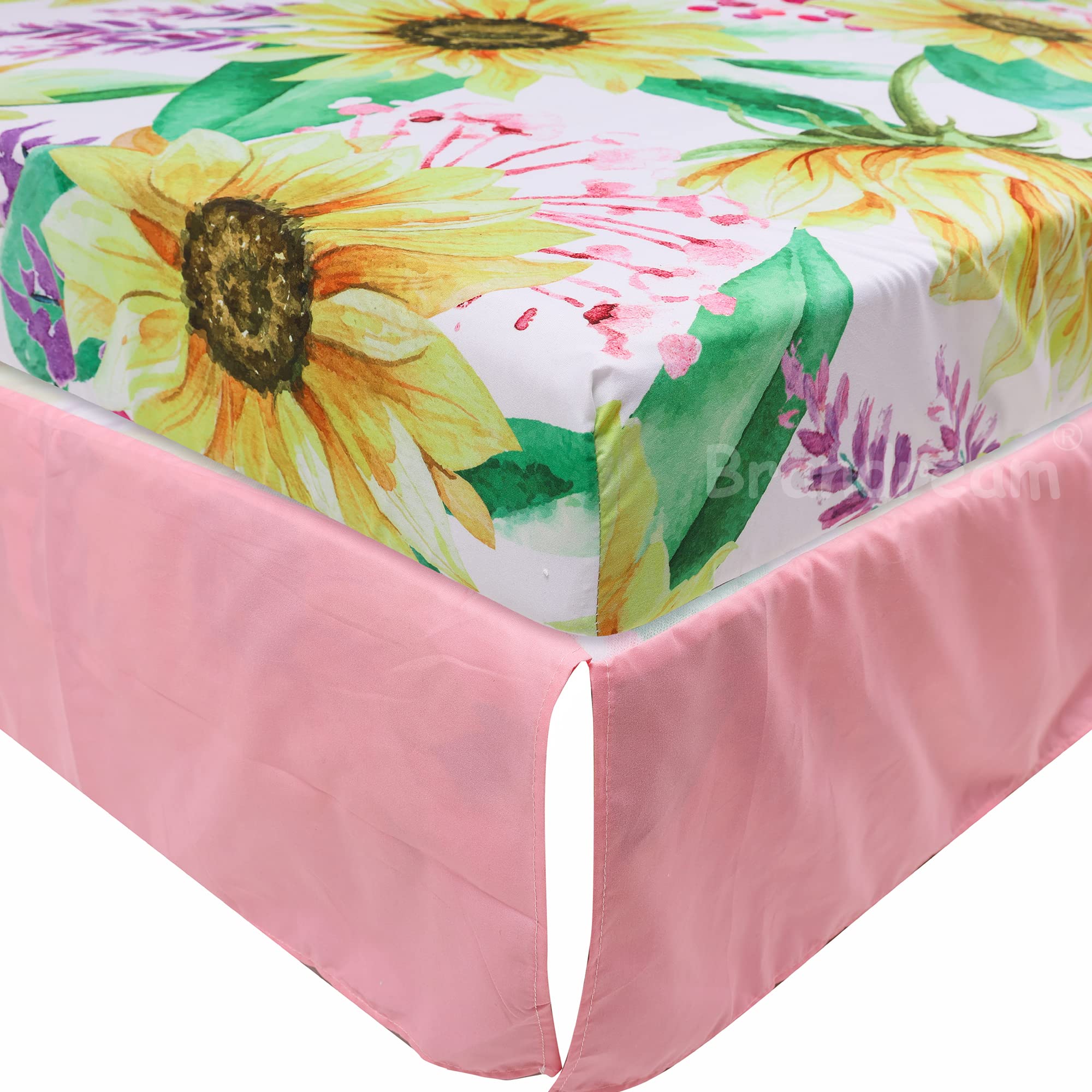 Brandream Juego de ropa de cama para cuna de elefante, girasol, para niñas, bohemio, rústico, elegante, floral, ropa de cama para guardería, rosa, amarillo, gris, juego de sábanas para bebé, 6 piezas
